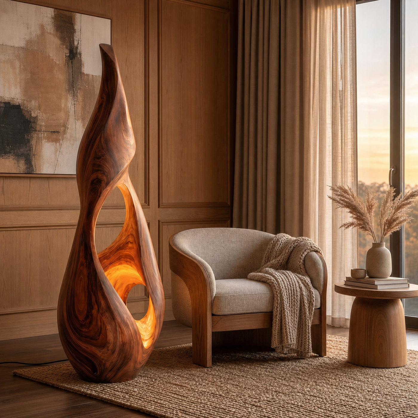 Nature Inspired Floor Lamp With Sculptural Solid Wood Form For Living Room - product view 7