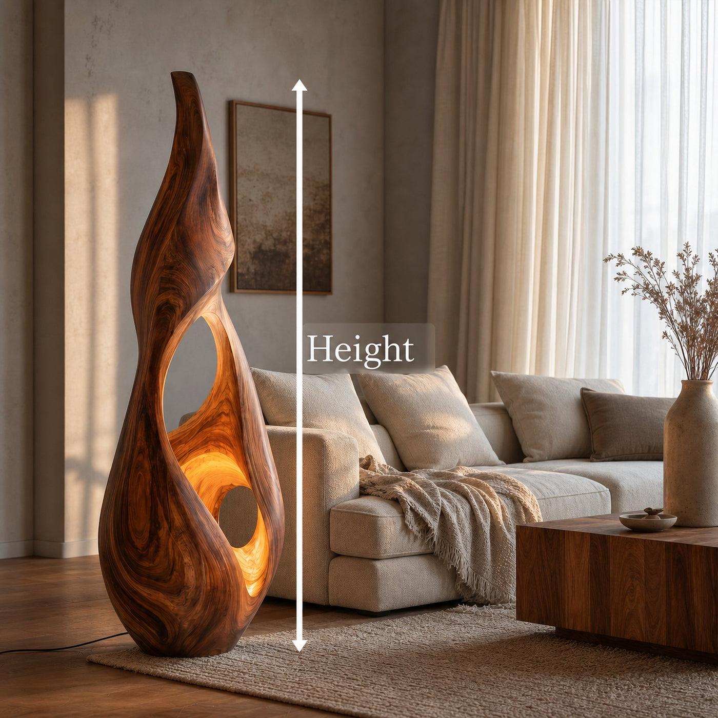 Nature Inspired Floor Lamp With Sculptural Solid Wood Form For Living Room - product view 8