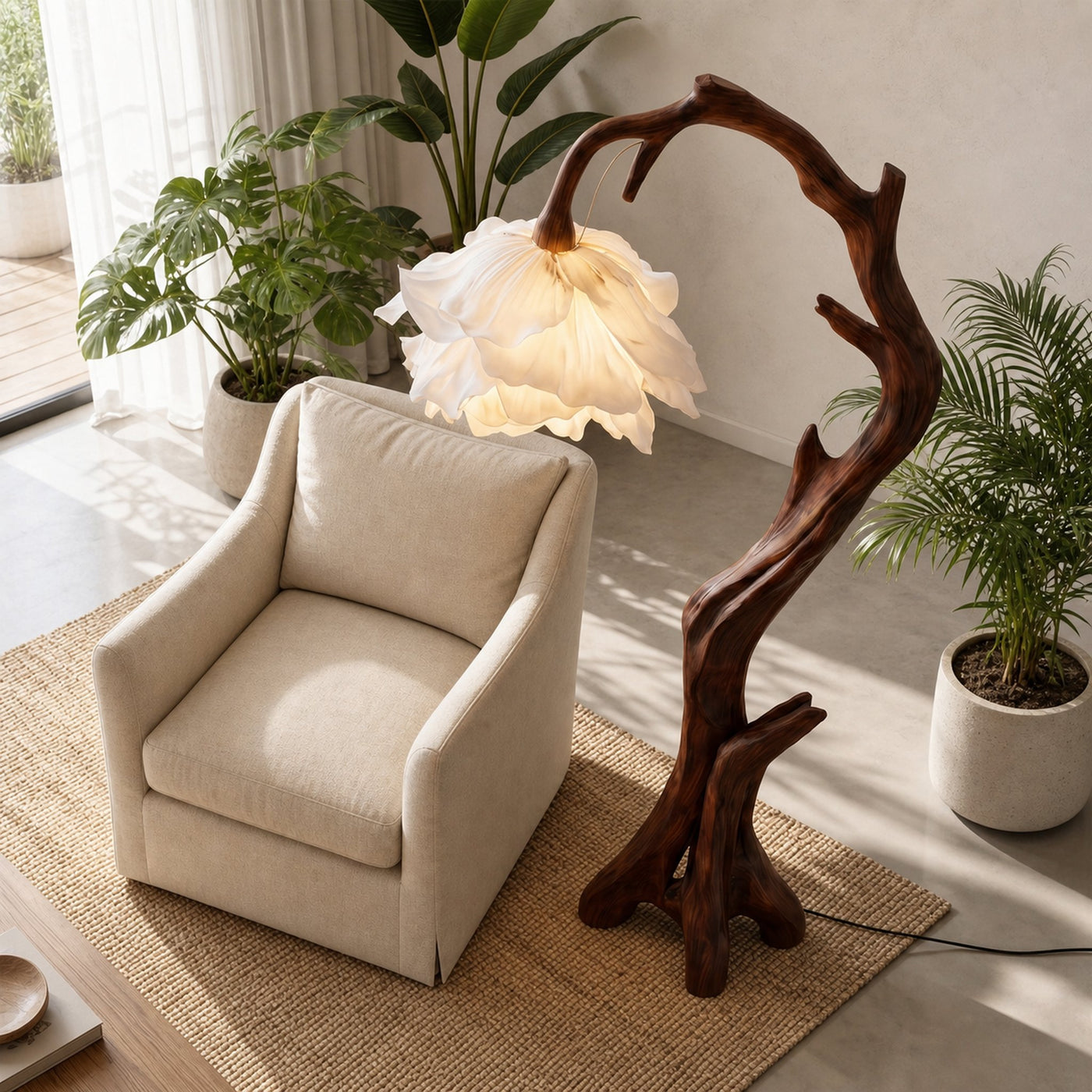 Nature Inspired Flower Floor Lamp With Solid Wood Base For Living Room And Bedroom - product view 2