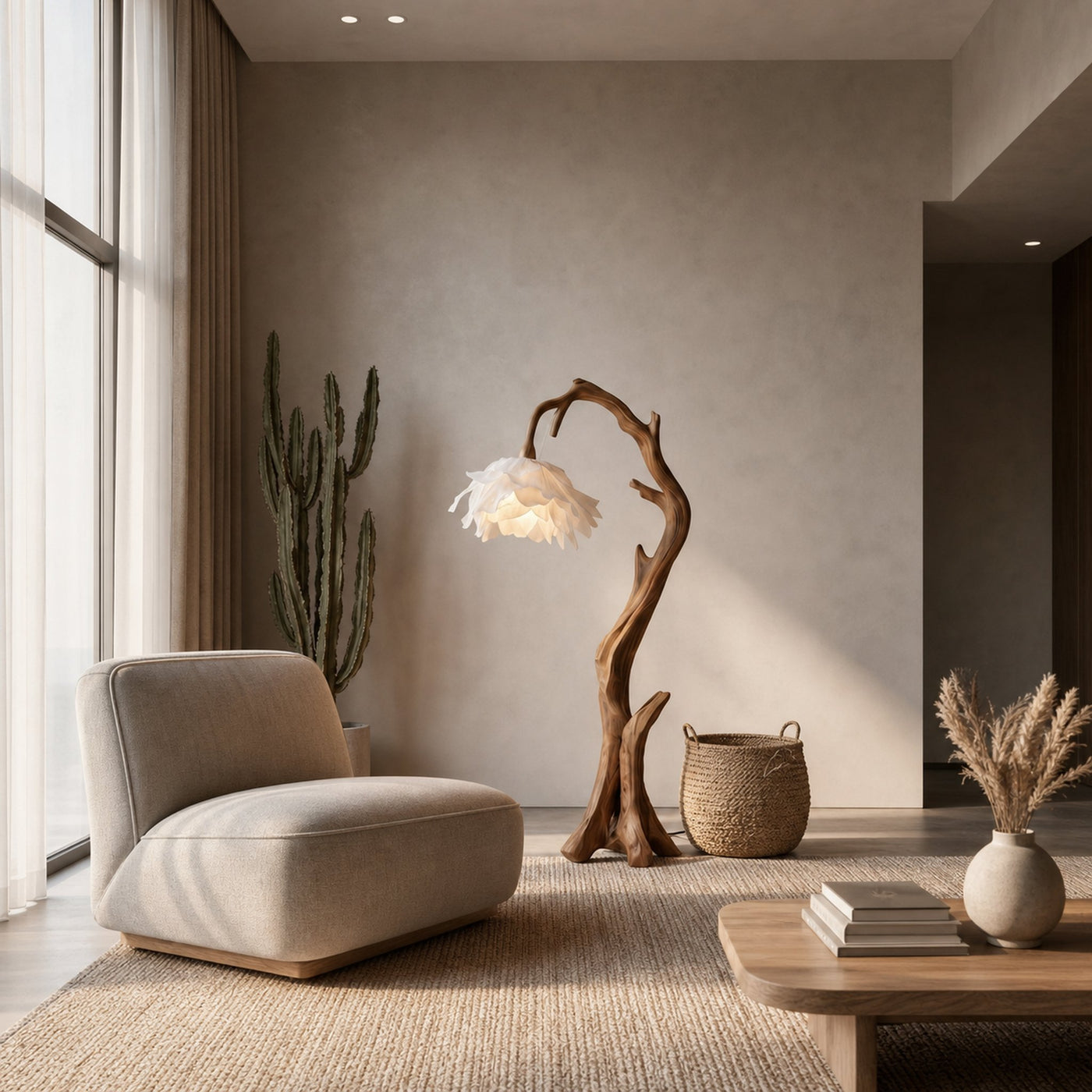 Nature Inspired Flower Floor Lamp With Solid Wood Base For Living Room And Bedroom - product view 3