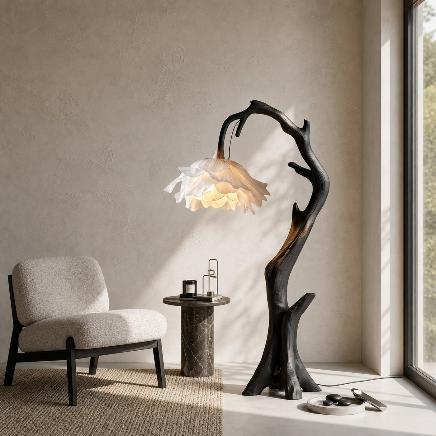 Nature Inspired Flower Floor Lamp With Solid Wood Base For Living Room And Bedroom - product view 4