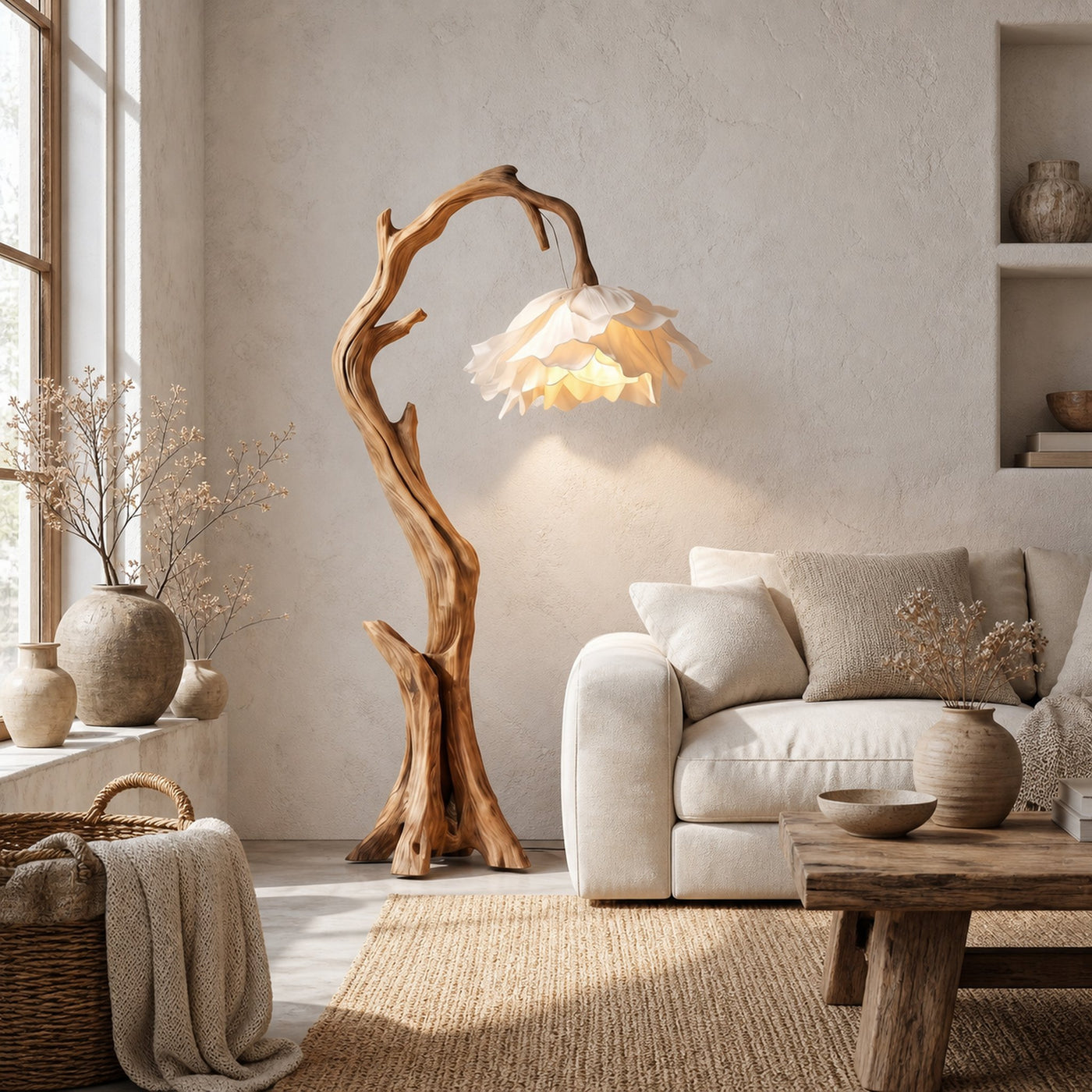 Nature Inspired Flower Floor Lamp With Solid Wood Base For Living Room And Bedroom - product view 5