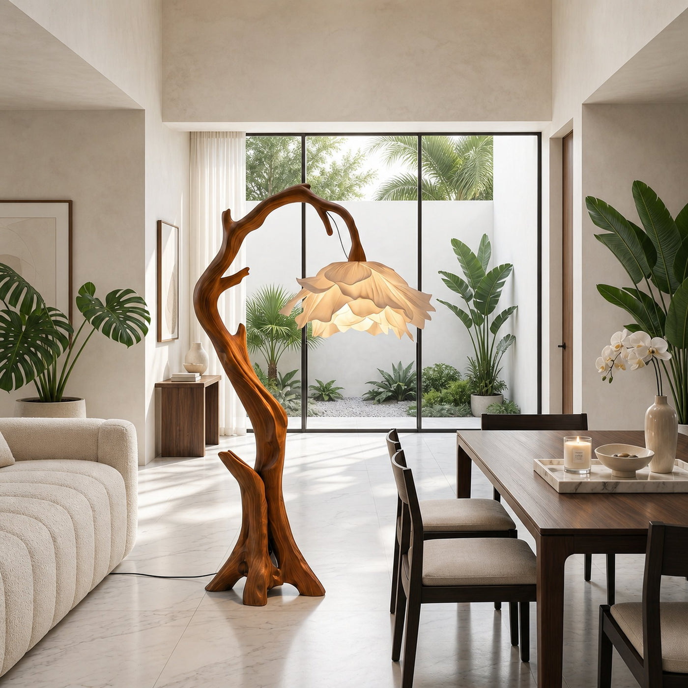 Nature Inspired Flower Floor Lamp With Solid Wood Base For Living Room And Bedroom - product view 6
