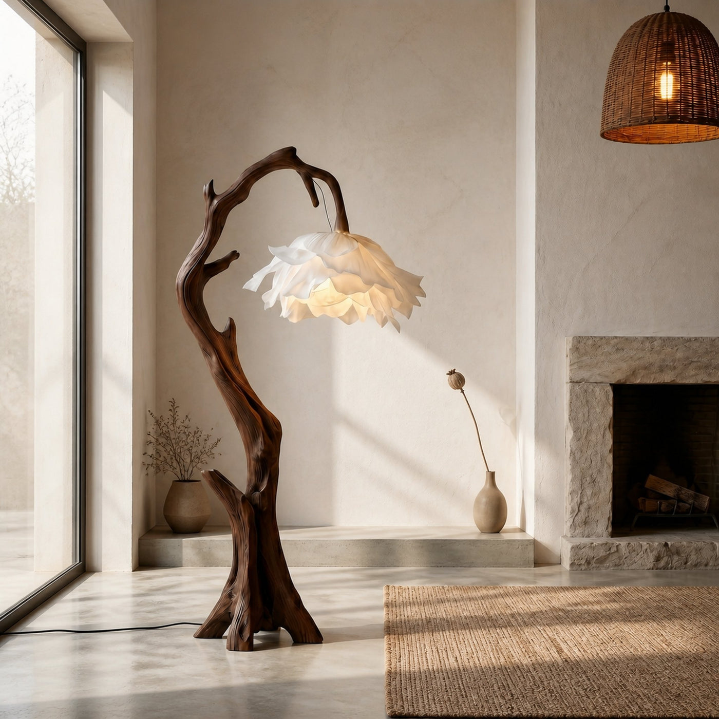 Nature Inspired Flower Floor Lamp With Solid Wood Base For Living Room And Bedroom - product view 7