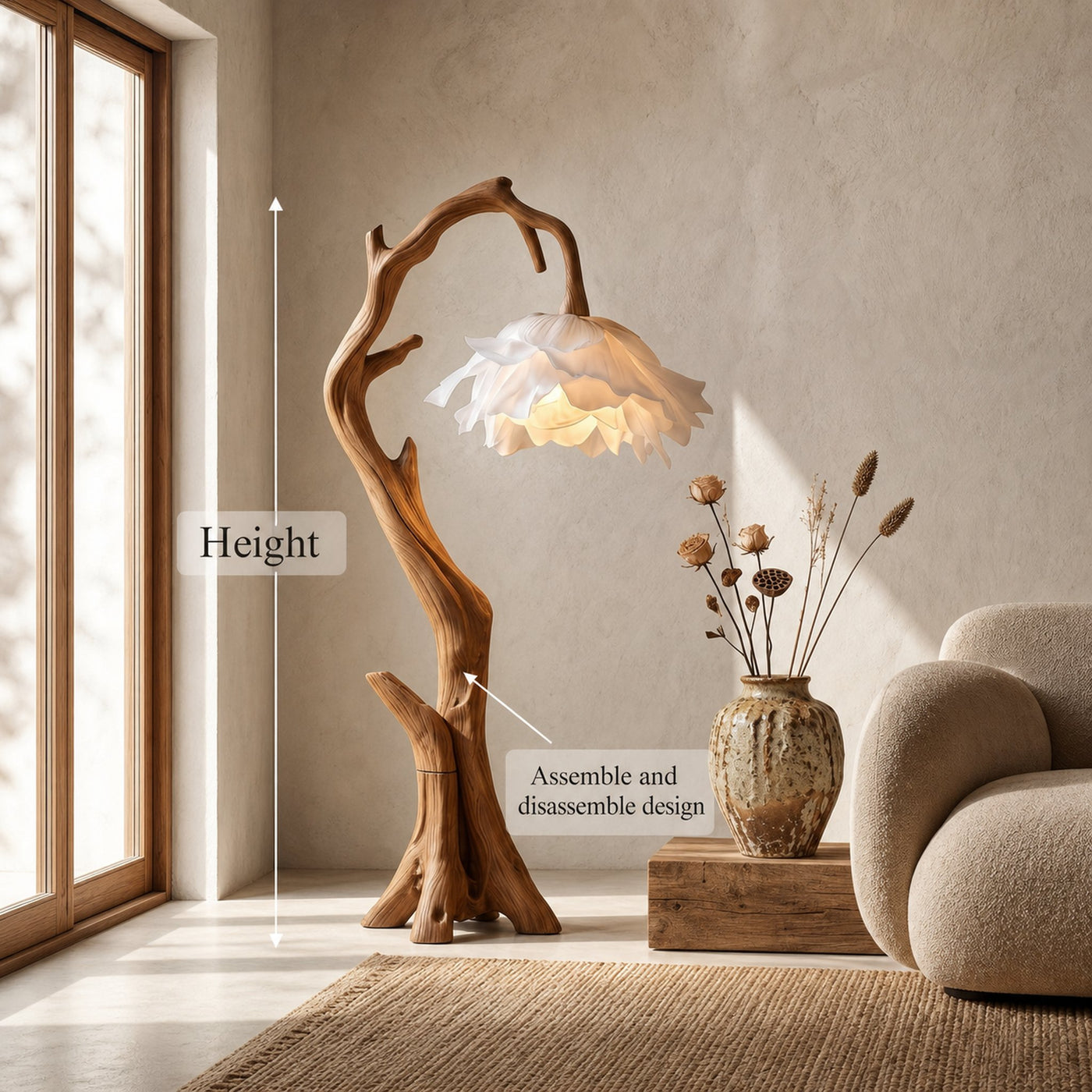 Nature Inspired Flower Floor Lamp With Solid Wood Base For Living Room And Bedroom - product view 8