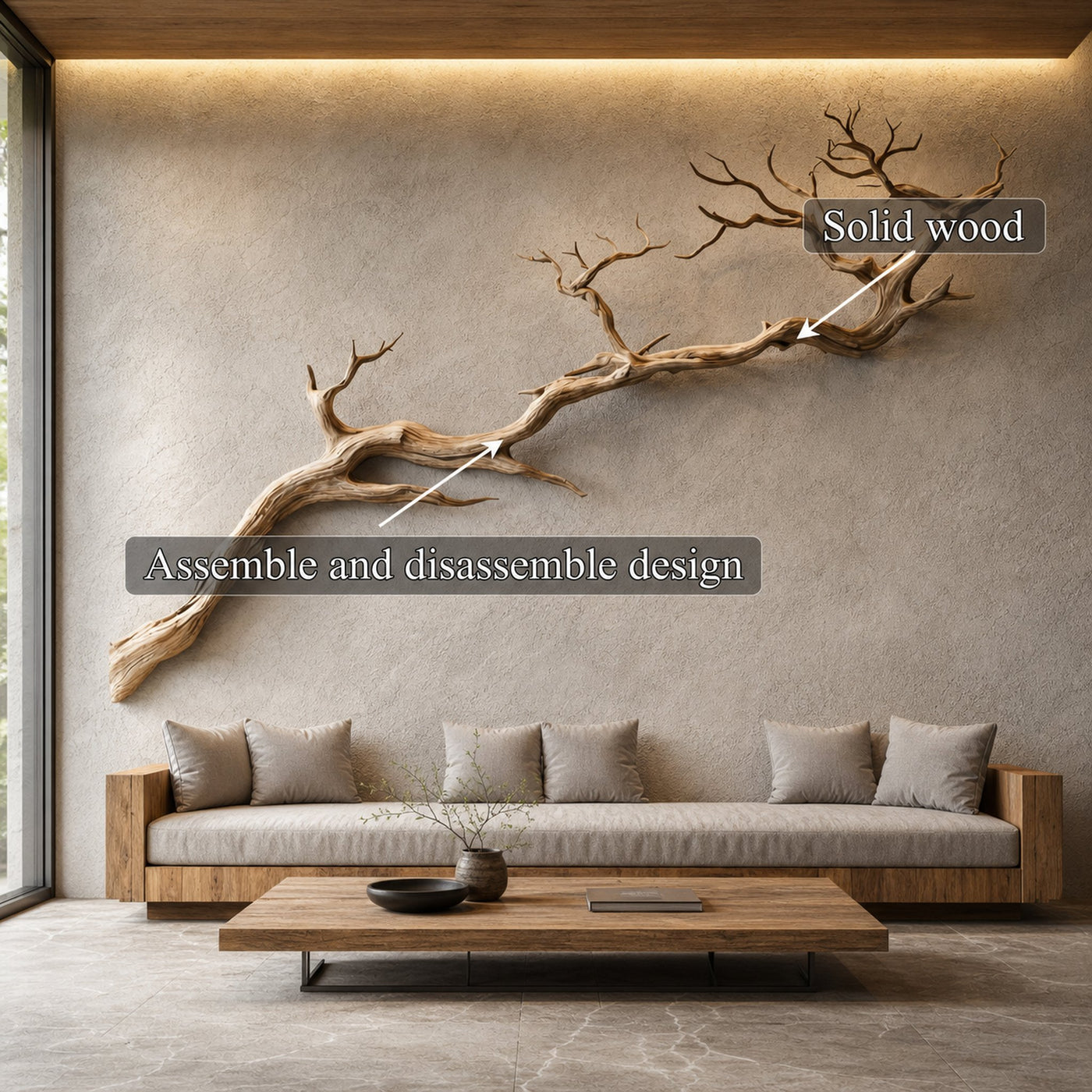 Nature Inspired Solid Wood Wall Art Sculptural Living Space Decor - product view 3