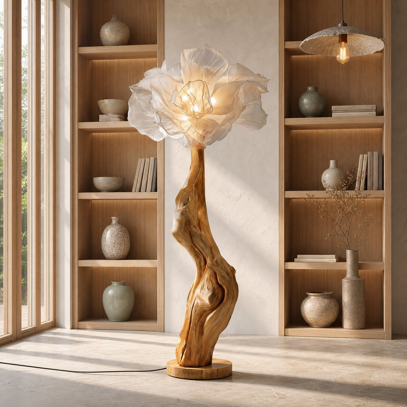 Nature Inspired Standing Lamp Artistic Flower Display For Living Room
