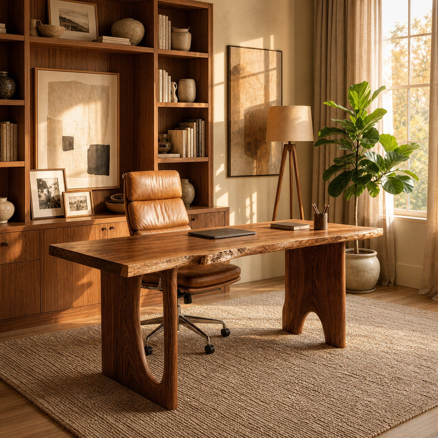 Nature Inspired Wooden Desk For Study Room And Home Office