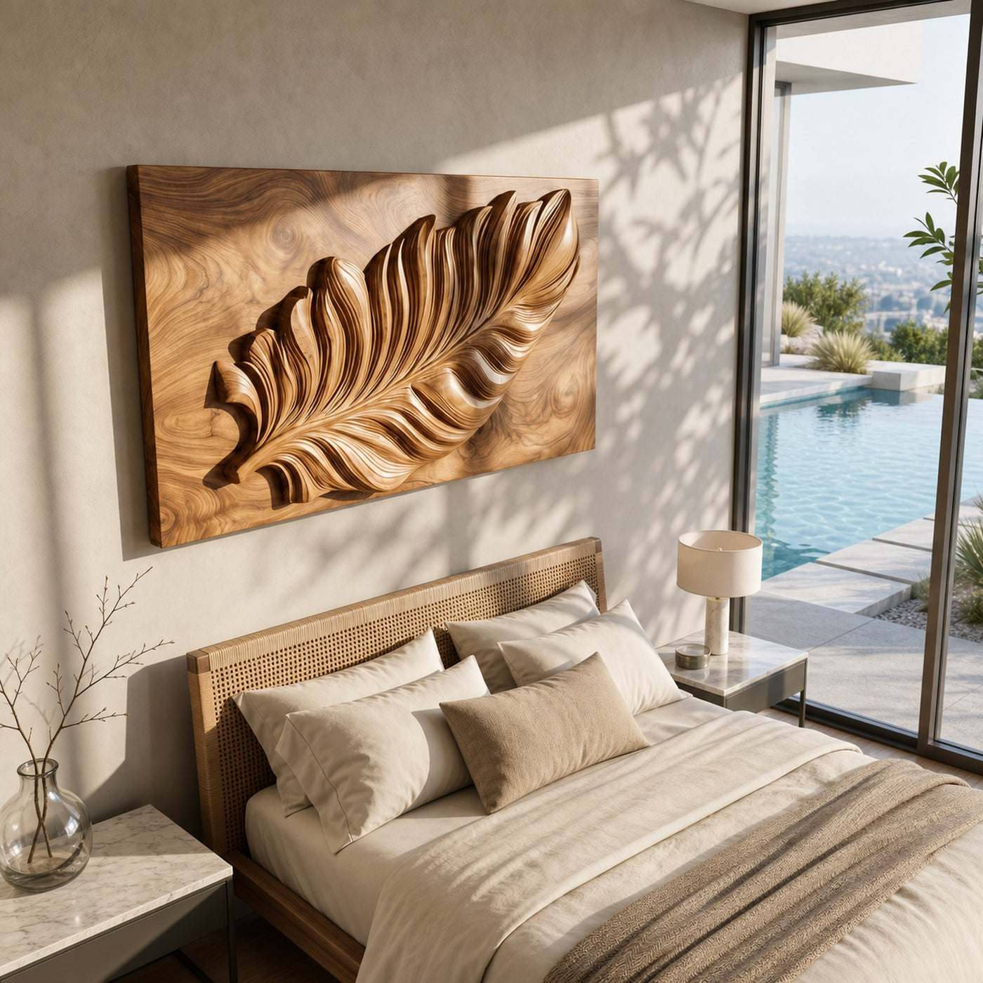 Nature Wall Art With Carved Leaf Design For Living Room - product view 2