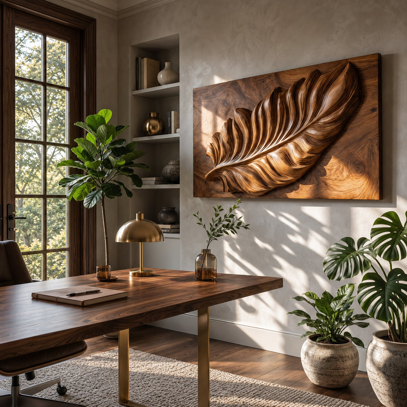 Nature Wall Art With Carved Leaf Design For Living Room - product view 3