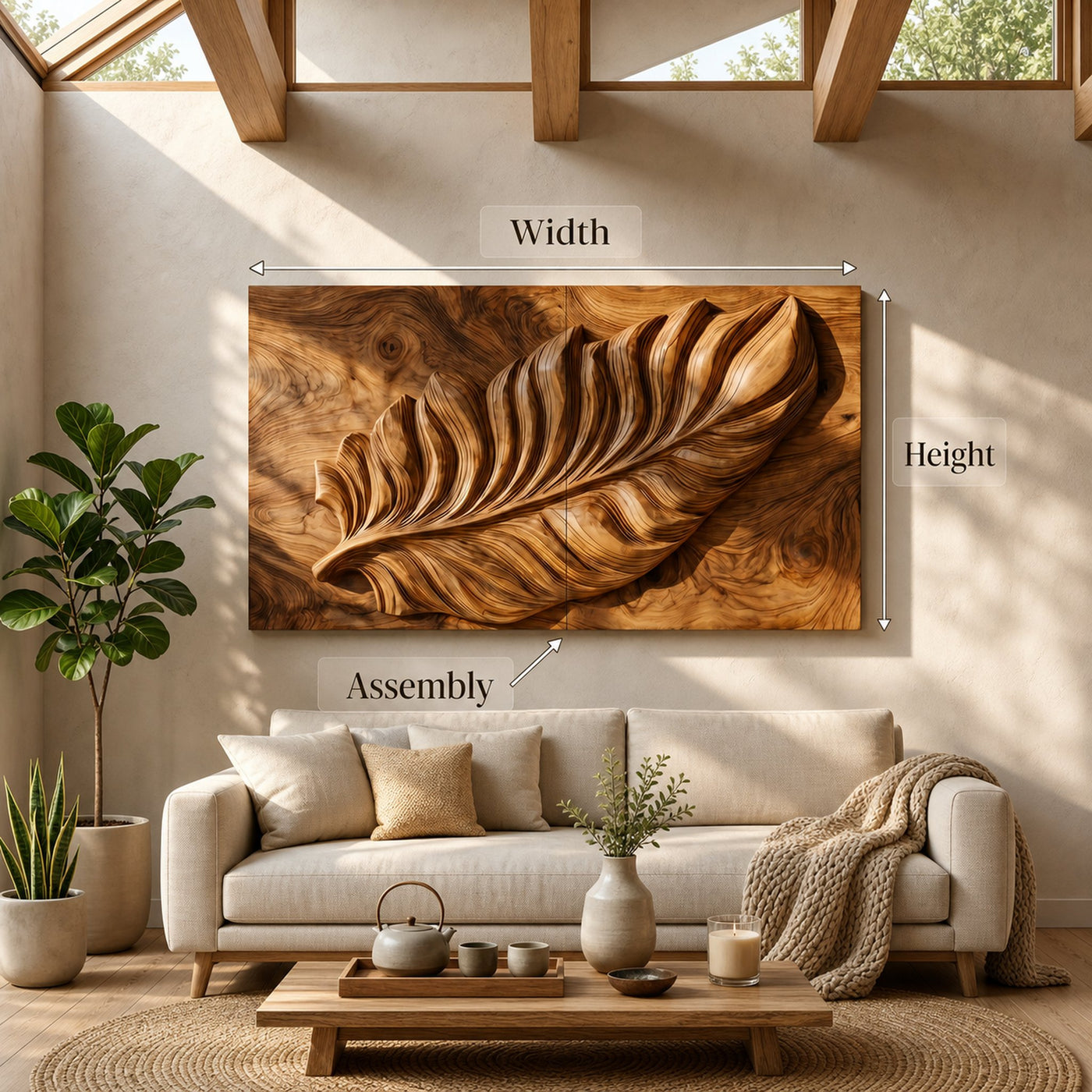 Nature Wall Art With Carved Leaf Design For Living Room - product view 5