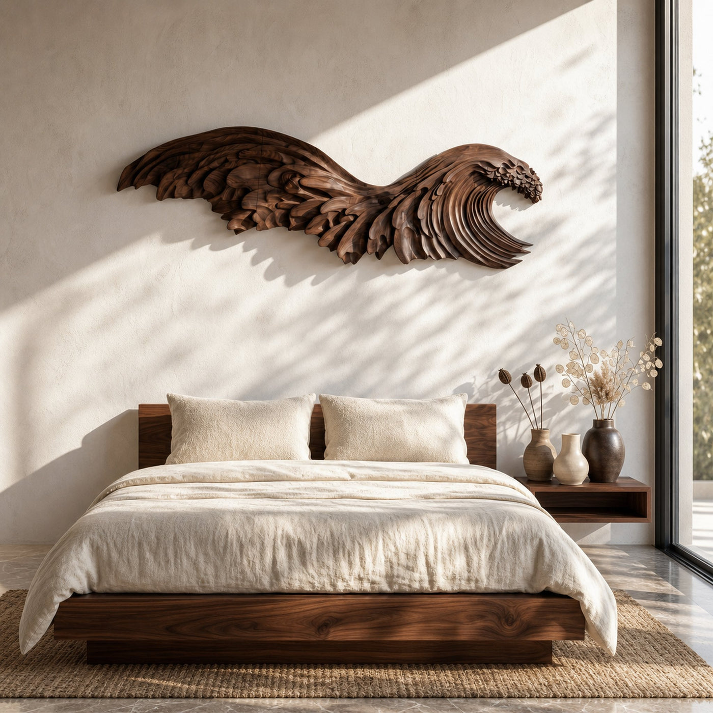 Ocean Wave Wooden Wall Art With Sculptural Carved Design For Bedroom And Living Room