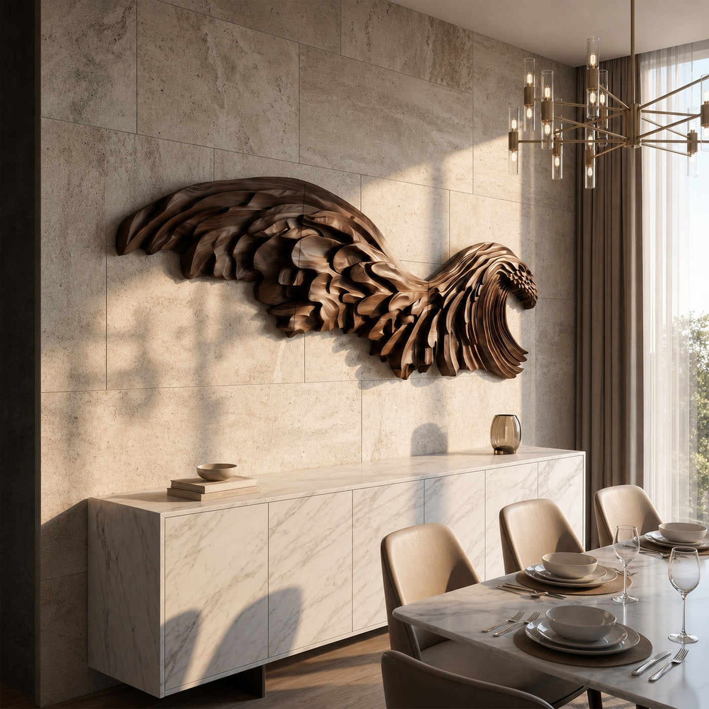 Ocean Wave Wooden Wall Art With Sculptural Carved Design For Bedroom And Living Room - product view 2
