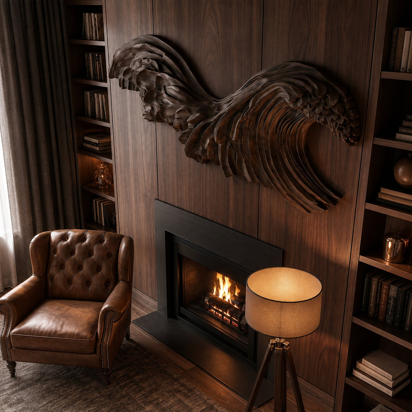 Ocean Wave Wooden Wall Art With Sculptural Carved Design For Bedroom And Living Room - product view 3