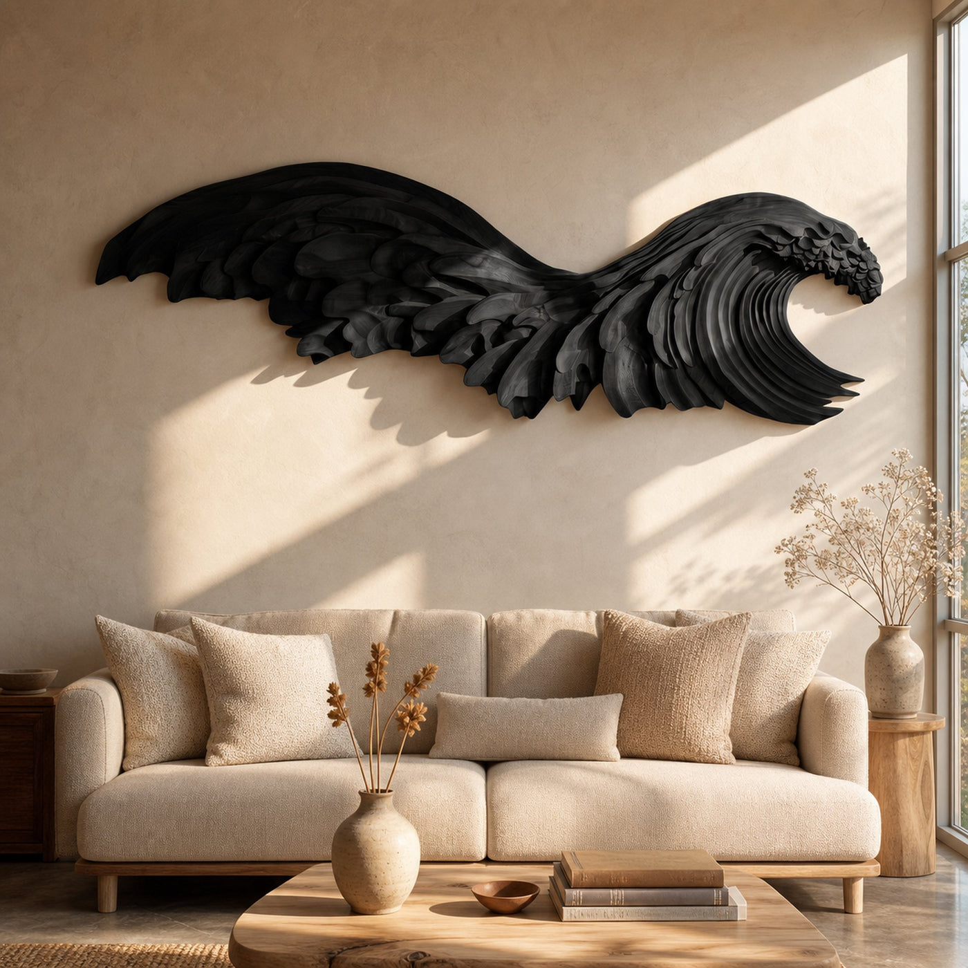 Ocean Wave Wooden Wall Art With Sculptural Carved Design For Bedroom And Living Room - product view 4