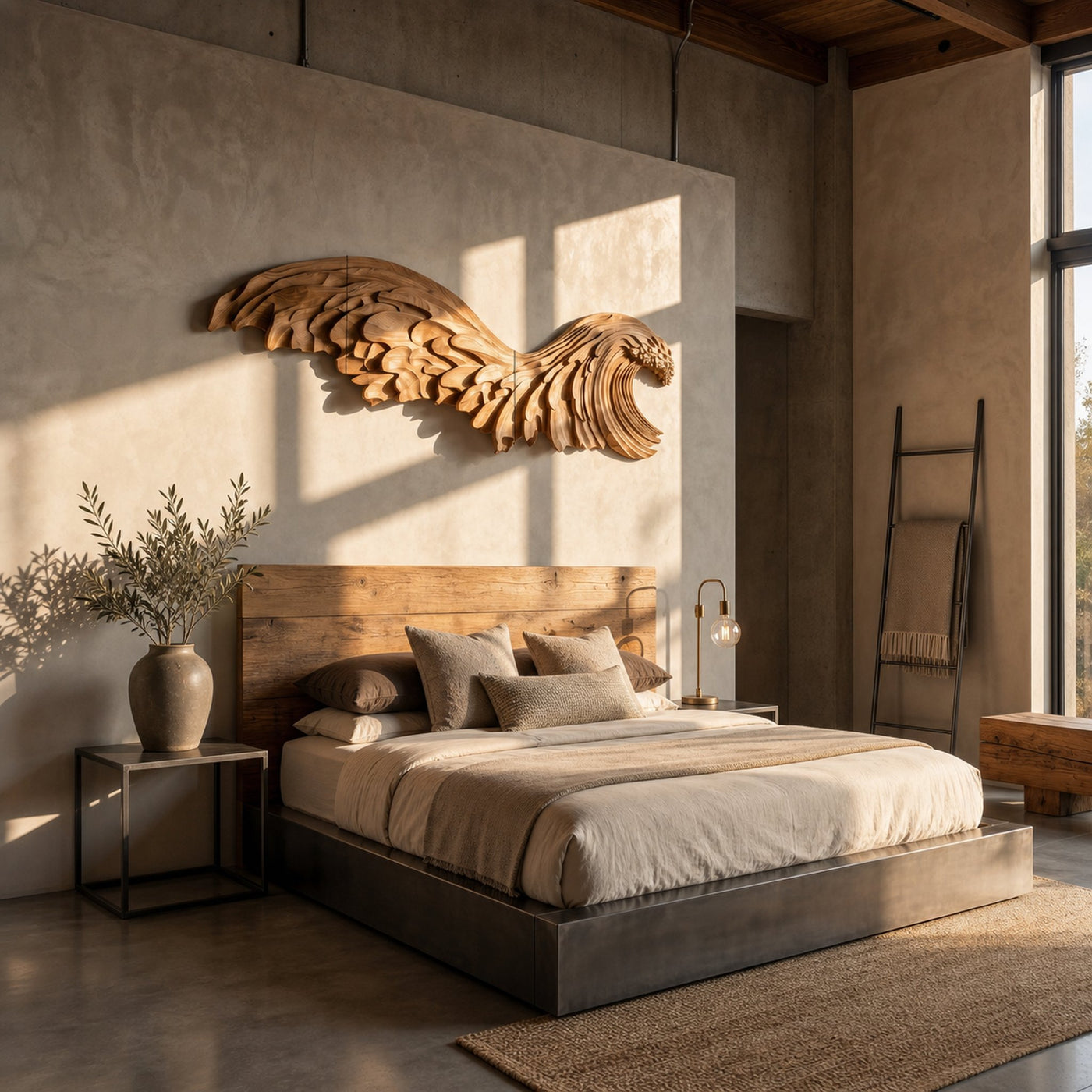 Ocean Wave Wooden Wall Art With Sculptural Carved Design For Bedroom And Living Room - product view 5