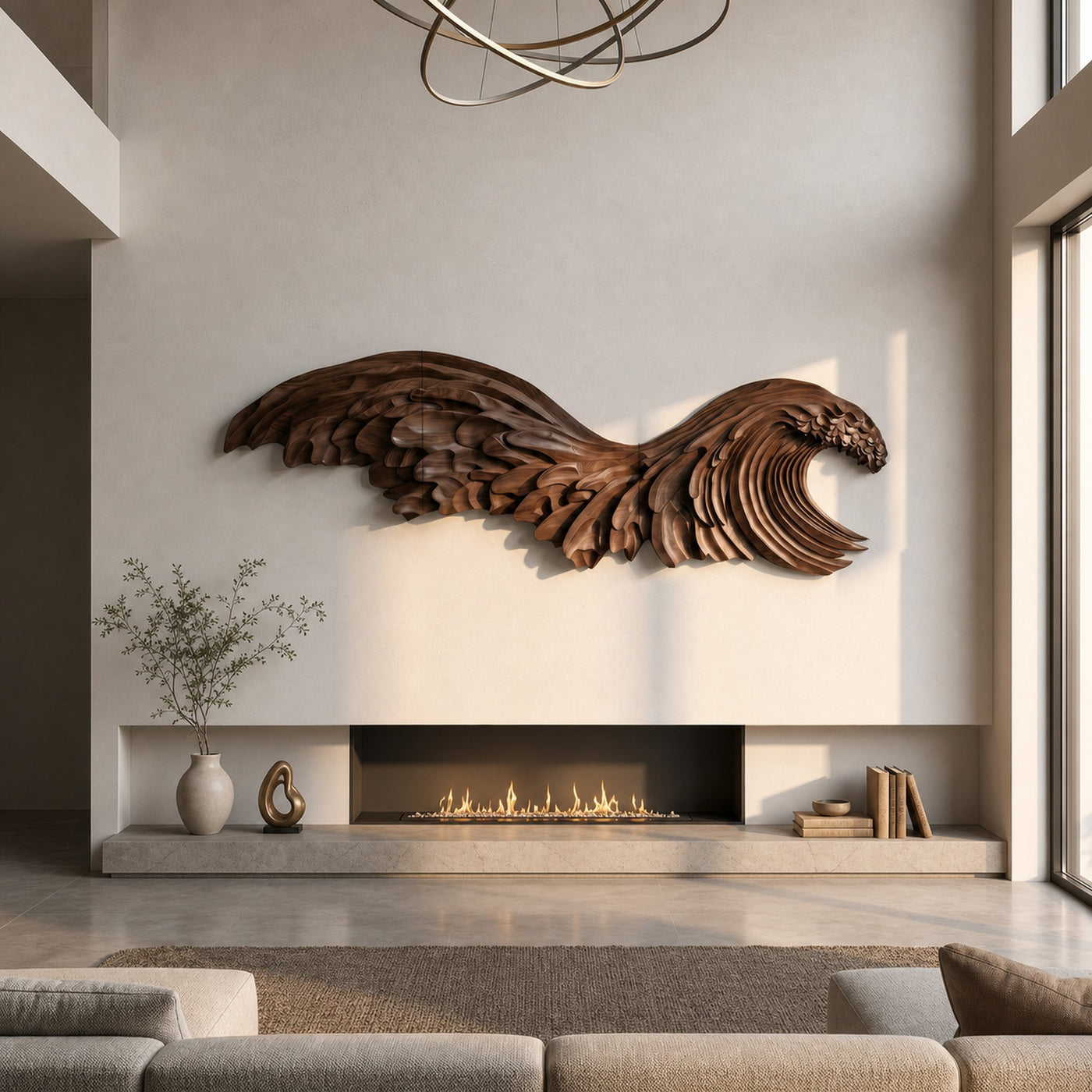 Ocean Wave Wooden Wall Art With Sculptural Carved Design For Bedroom And Living Room - product view 7