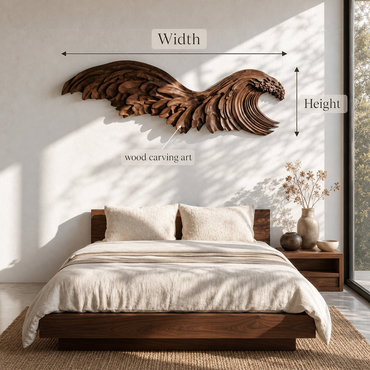 Ocean Wave Wooden Wall Art With Sculptural Carved Design For Bedroom And Living Room - product view 8