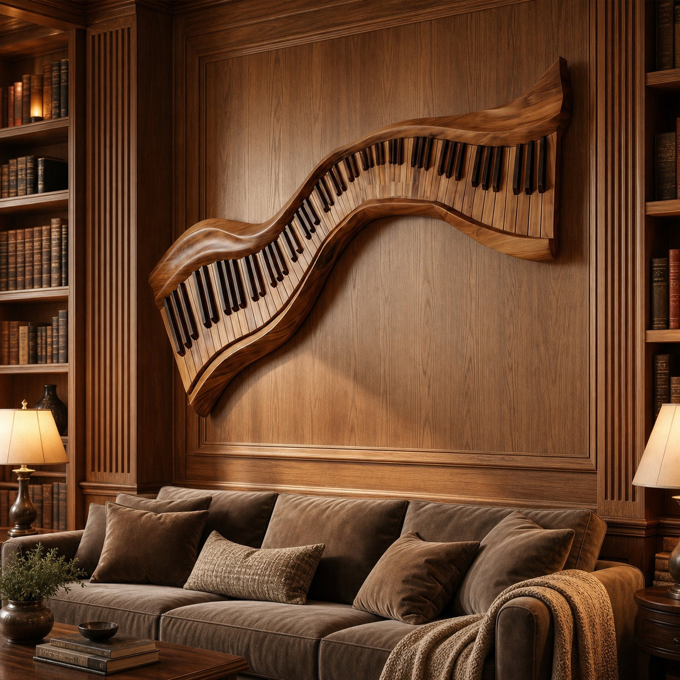 Organic Abstract Keyboard Wave Wooden Wall Sculpture For Living Room - product view 3