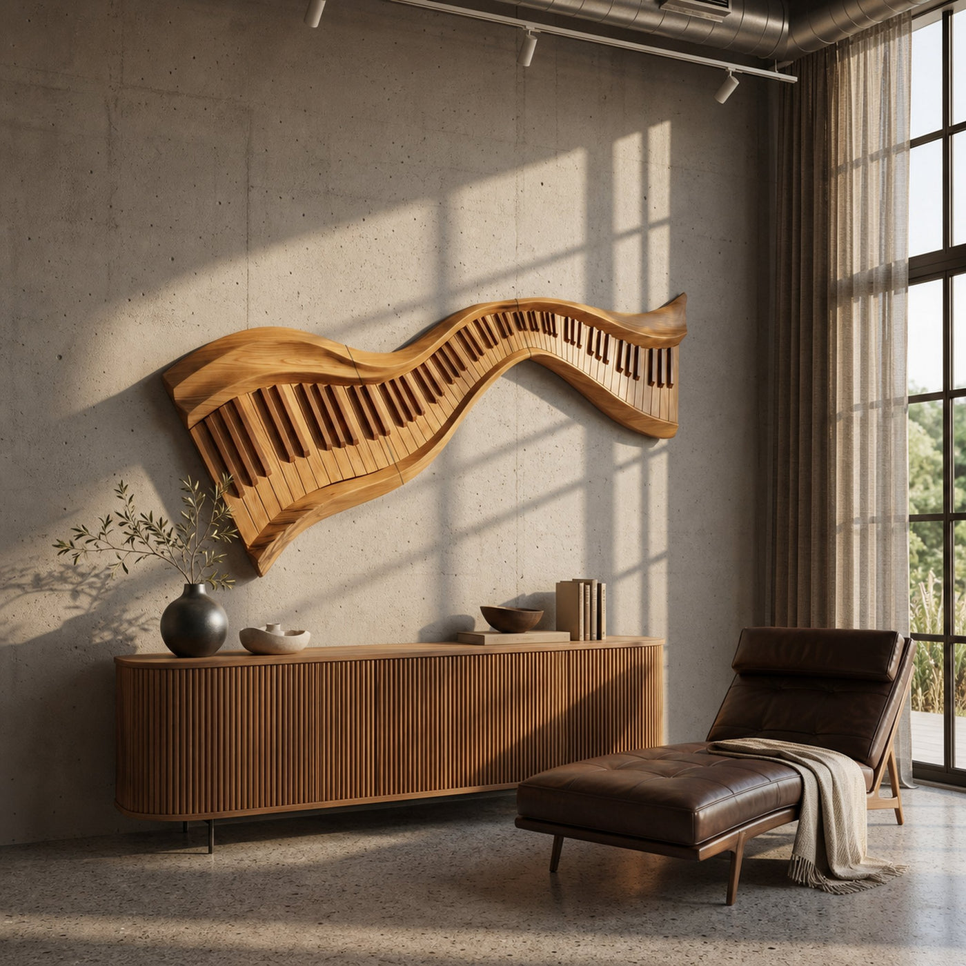 Organic Abstract Keyboard Wave Wooden Wall Sculpture For Living Room - product view 5