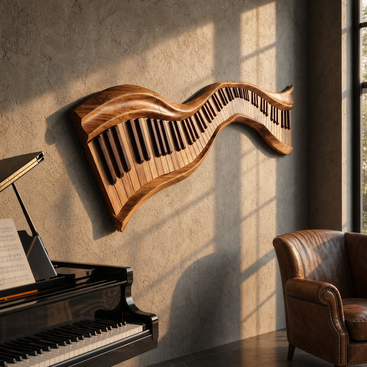 Organic Abstract Keyboard Wave Wooden Wall Sculpture For Living Room - product view 6