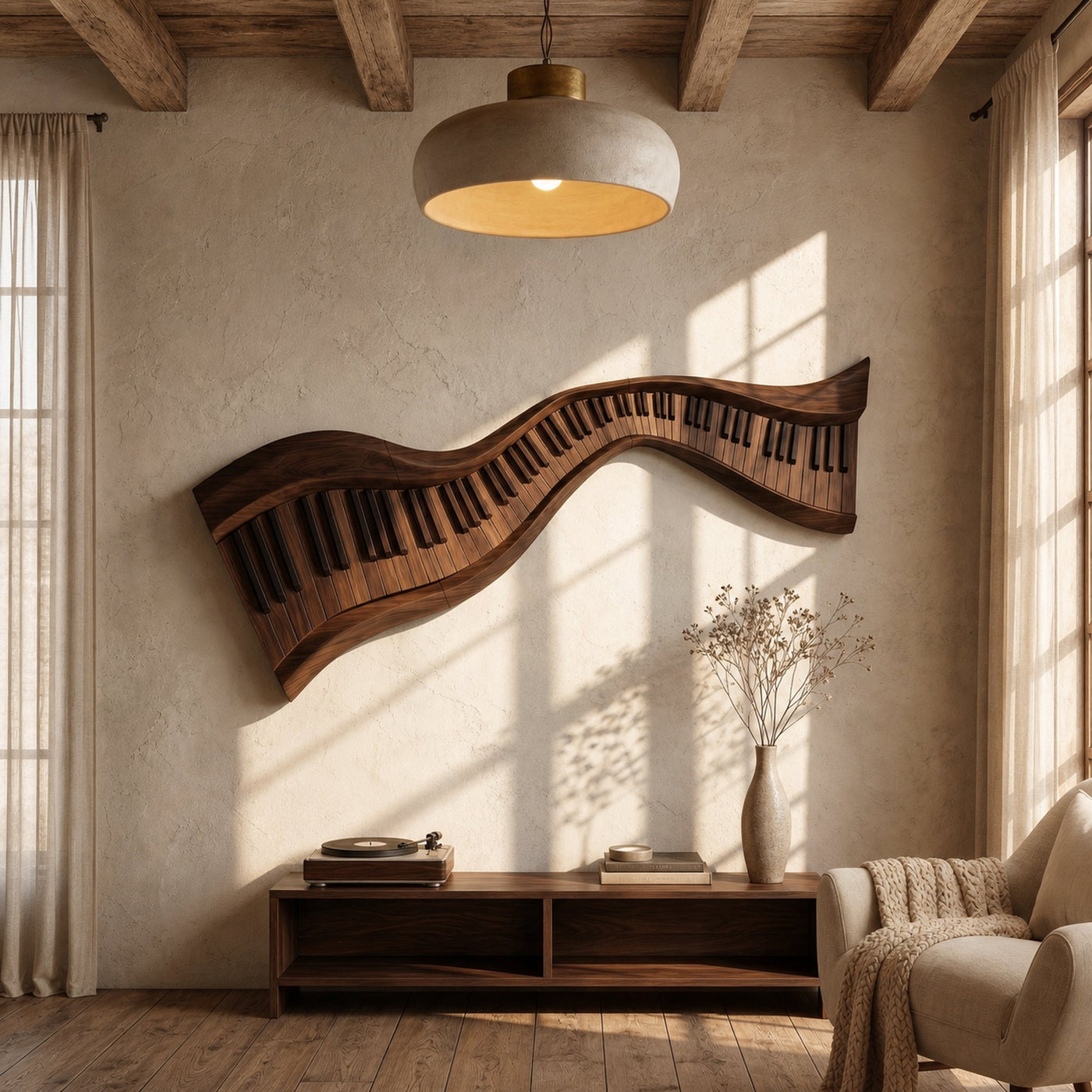 Organic Abstract Keyboard Wave Wooden Wall Sculpture For Living Room - product view 7
