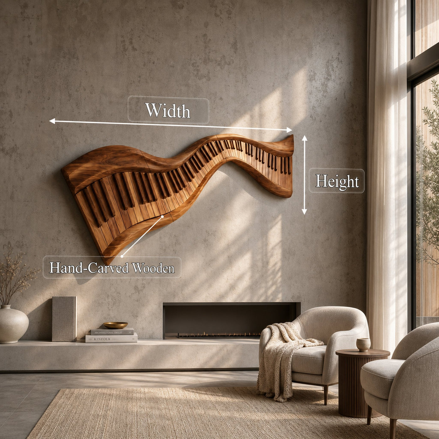 Organic Abstract Keyboard Wave Wooden Wall Sculpture For Living Room - product view 8