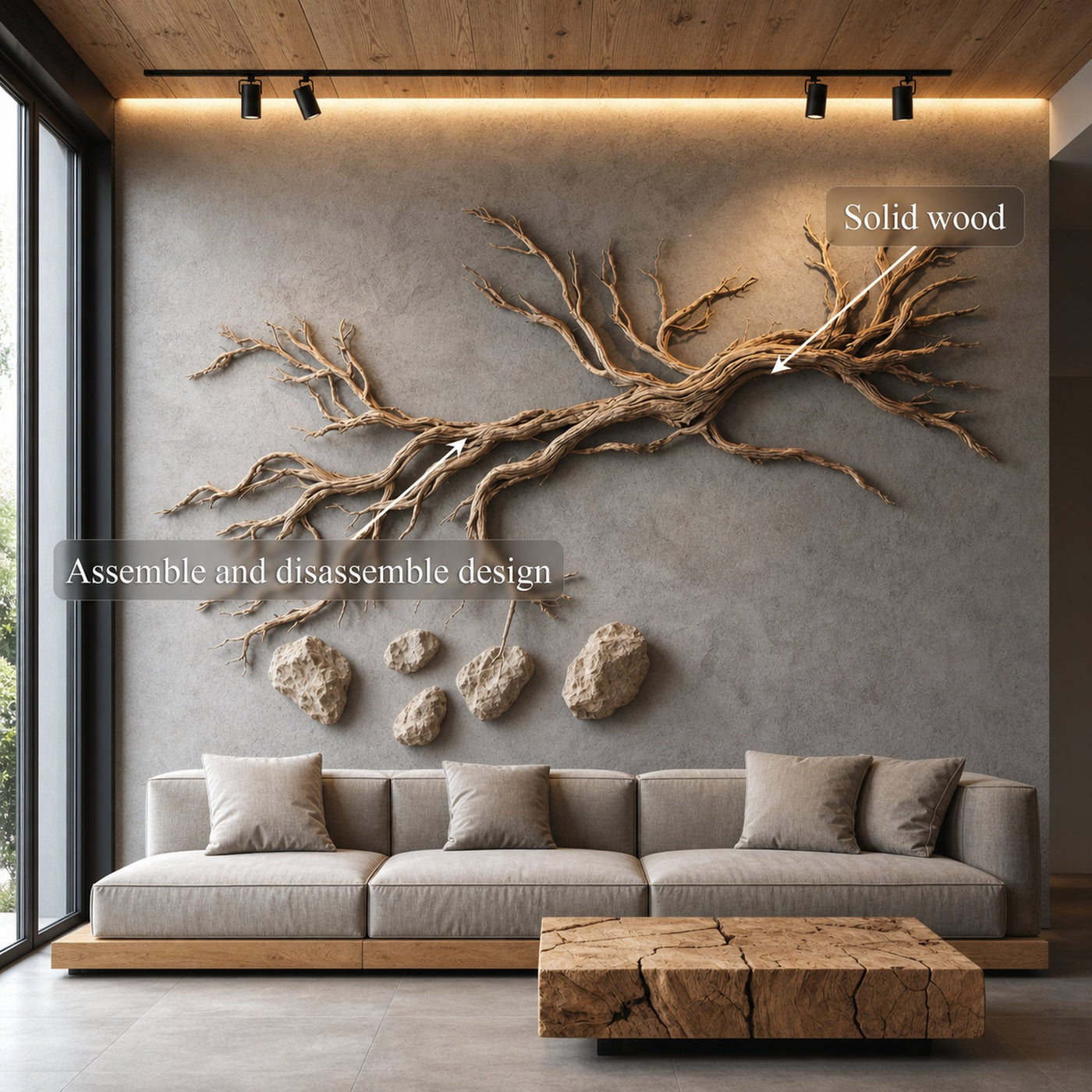 Organic Branch Solid Wood Wall Art Sculptural Interior Decor - product view 3