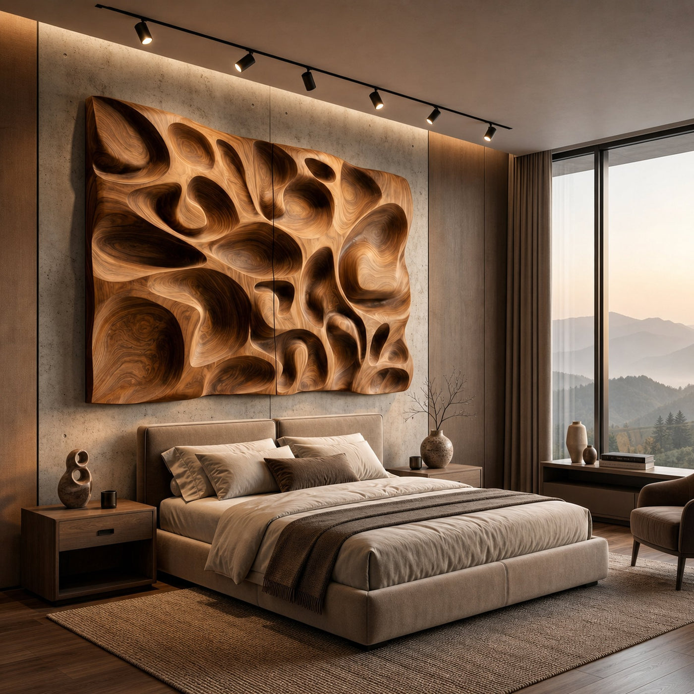 Organic Contemporary Wood Wall Art Modern Concrete Hallway Interior - product view 3