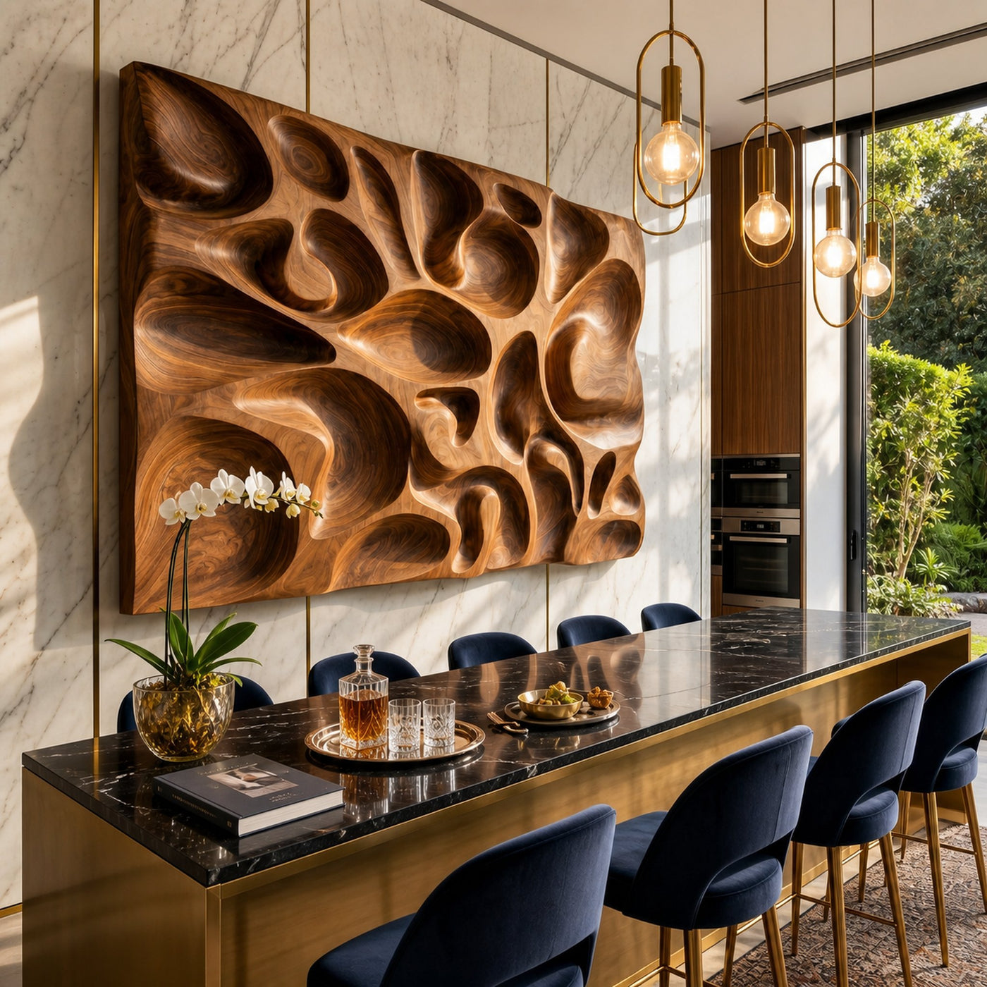 Organic Contemporary Wood Wall Art Modern Concrete Hallway Interior - product view 4