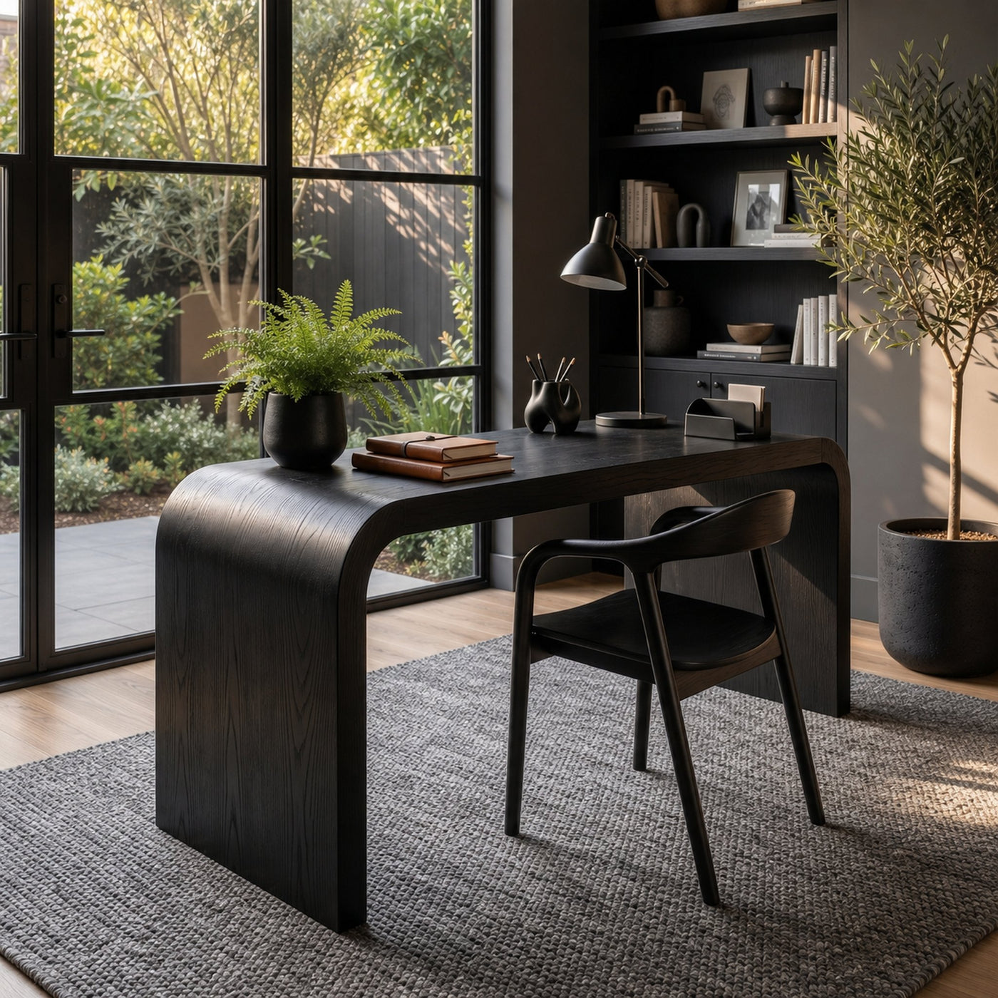 Organic Curved Wooden Desk With Waterfall Edge Design For Home Office And Workspace - product view 4