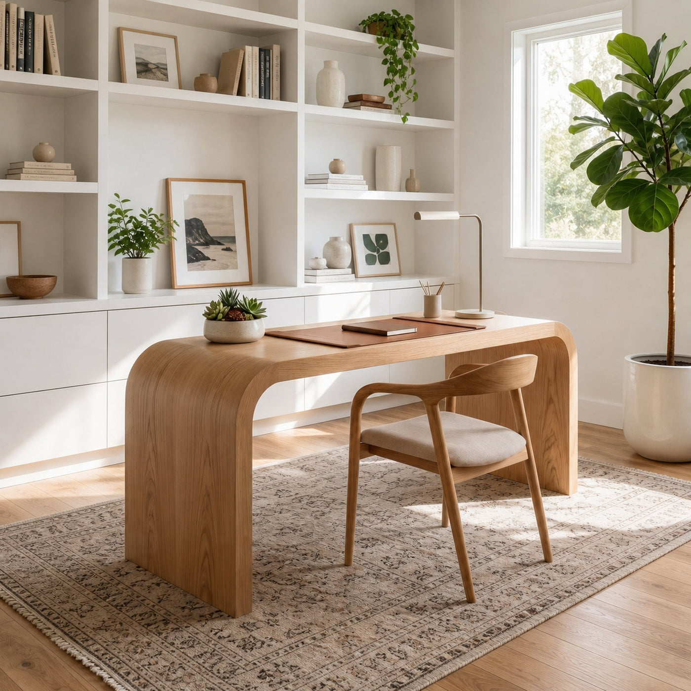 Organic Curved Wooden Desk With Waterfall Edge Design For Home Office And Workspace - product view 5