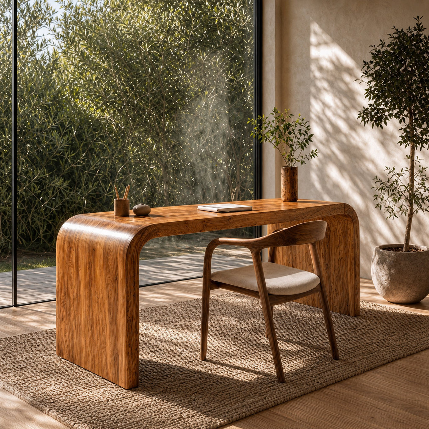Organic Curved Wooden Desk With Waterfall Edge Design For Home Office And Workspace - product view 6