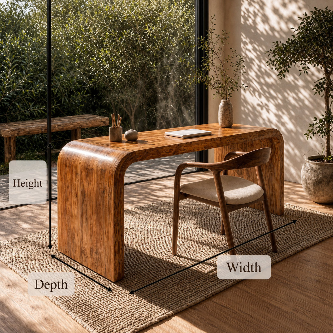 Organic Curved Wooden Desk With Waterfall Edge Design For Home Office And Workspace - product view 8