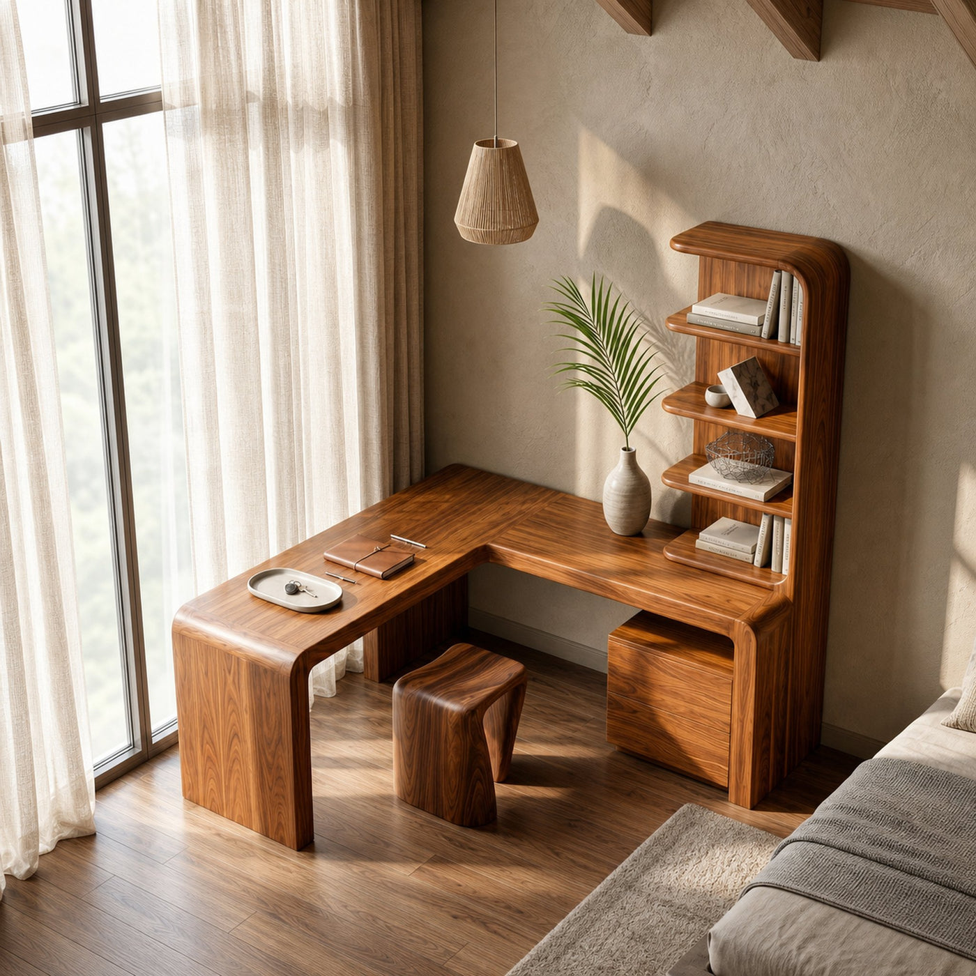 Organic Desk With Storage Shelves And Cabinet For Home Office - product view 2