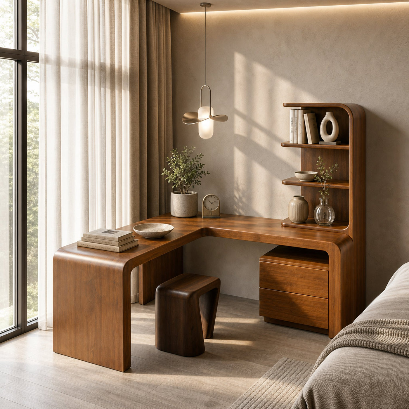 Organic Desk With Storage Shelves And Cabinet For Home Office - product view 3