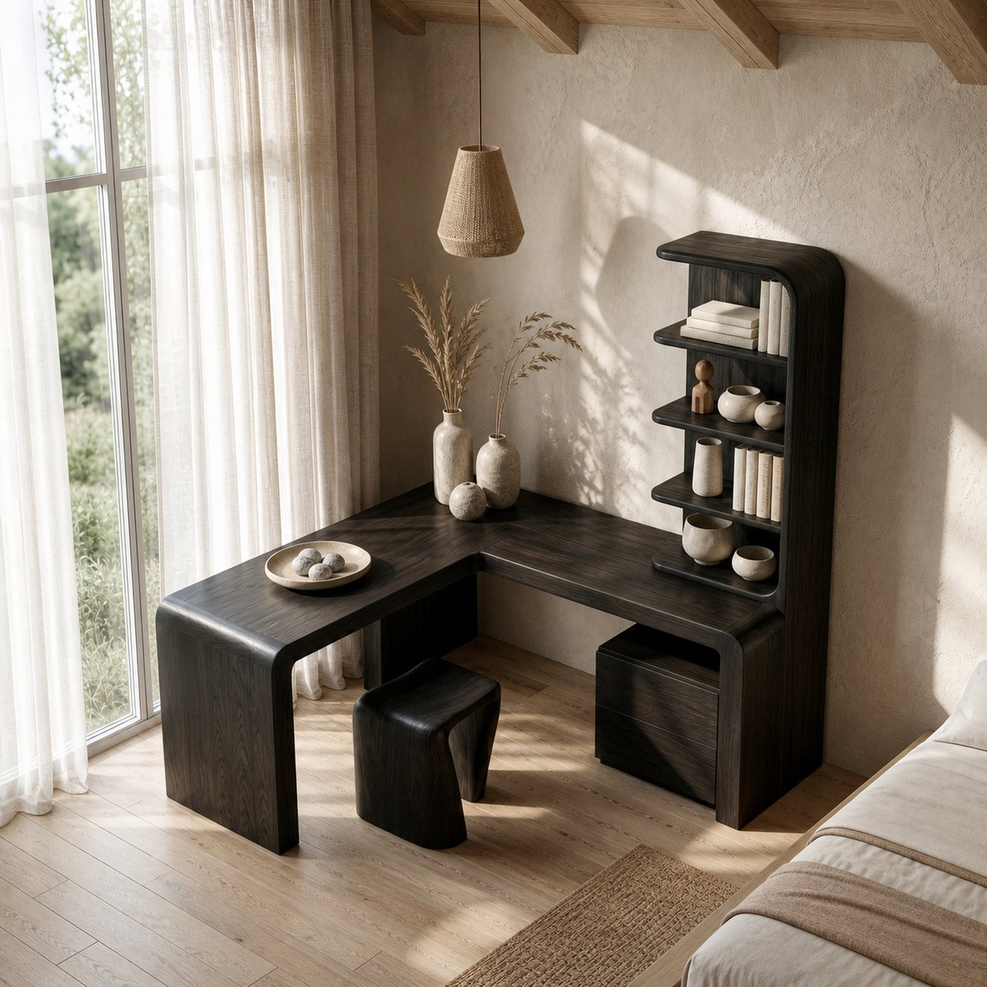 Organic Desk With Storage Shelves And Cabinet For Home Office - product view 4