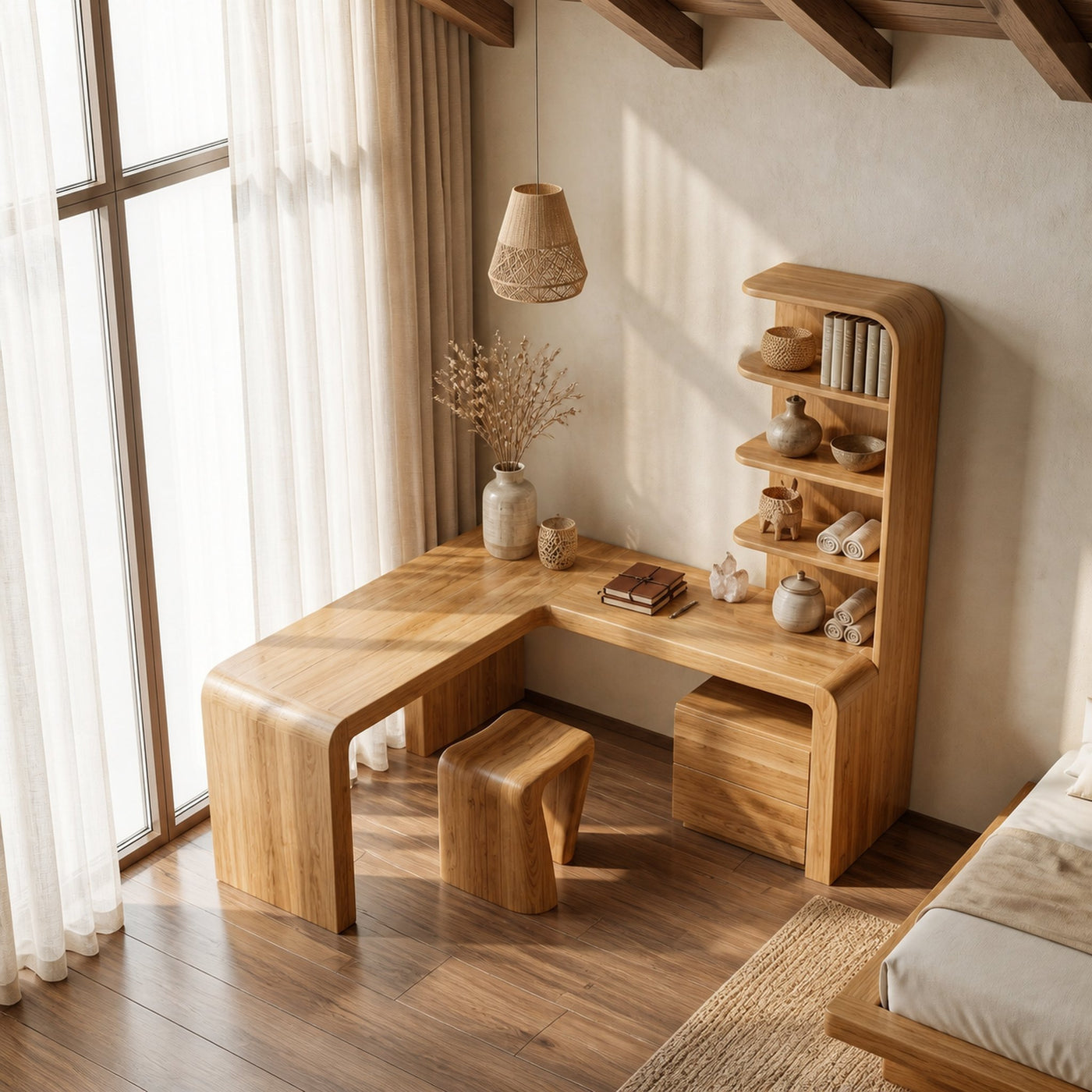 Organic Desk With Storage Shelves And Cabinet For Home Office - product view 5