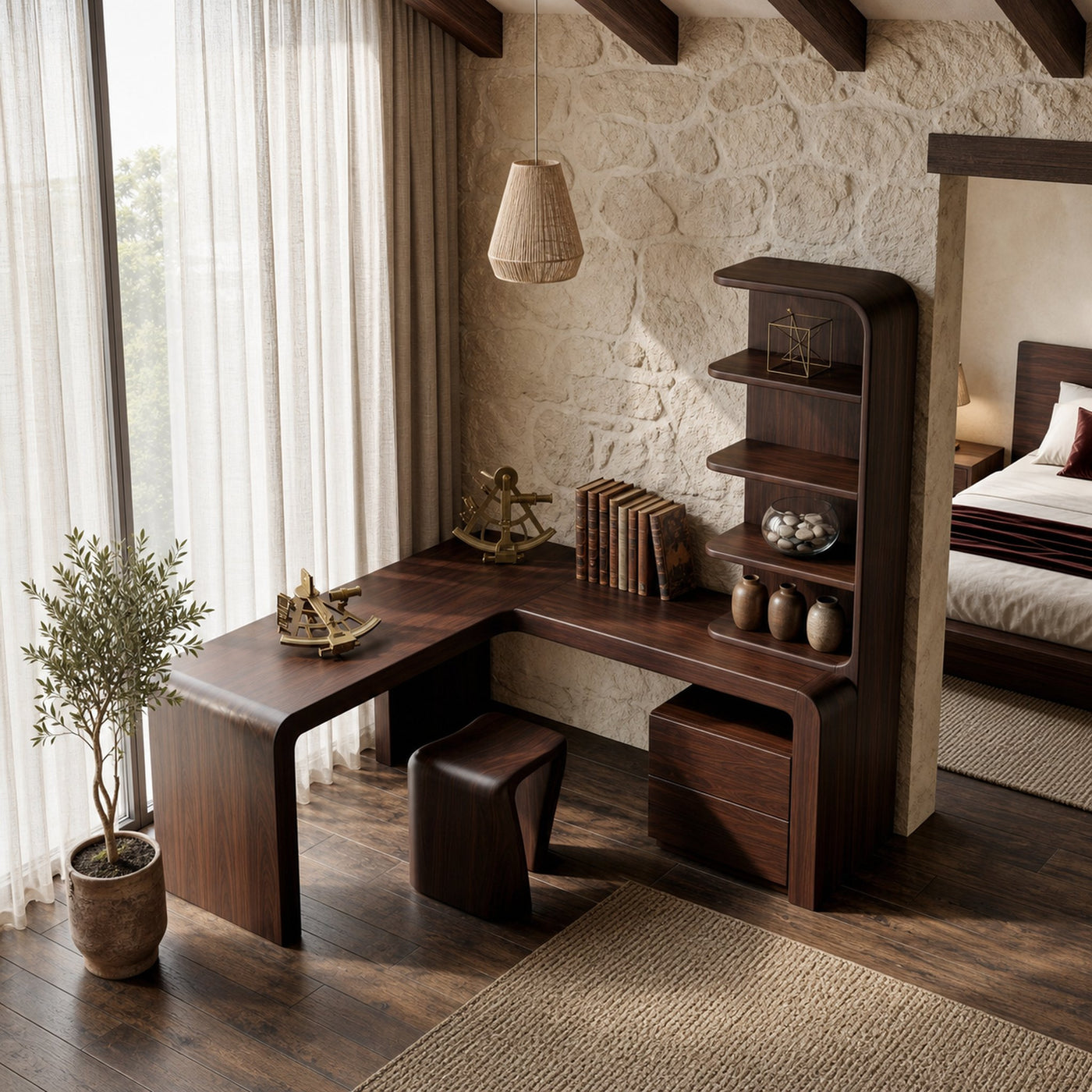 Organic Desk With Storage Shelves And Cabinet For Home Office - product view 6