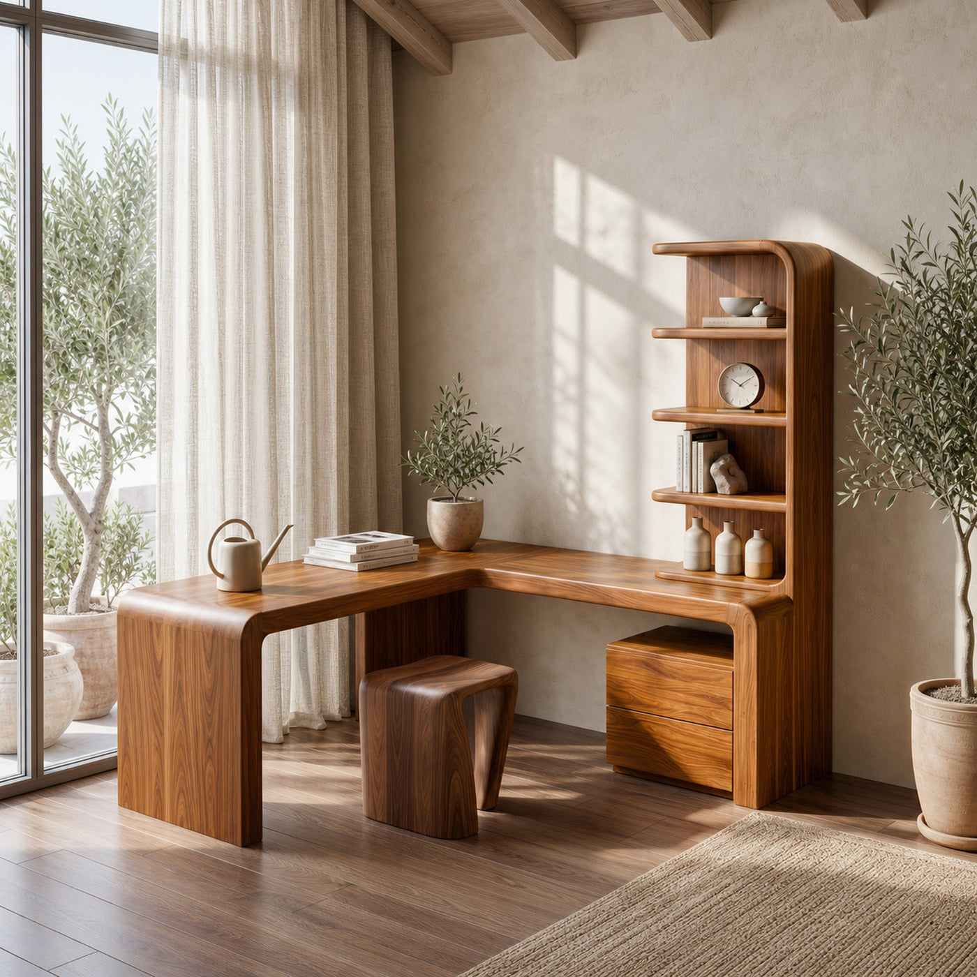 Organic Desk With Storage Shelves And Cabinet For Home Office - product view 7
