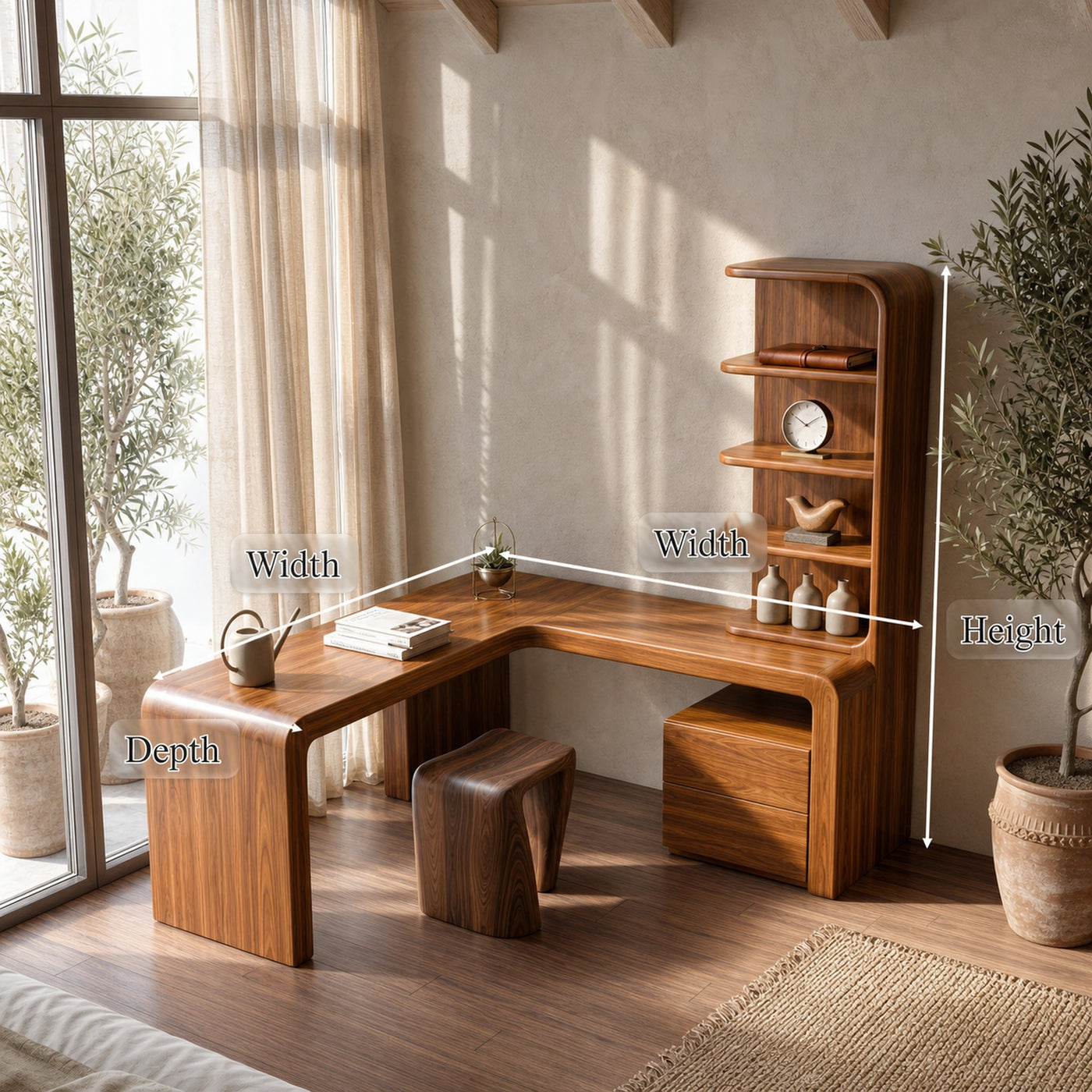 Organic Desk With Storage Shelves And Cabinet For Home Office - product view 8