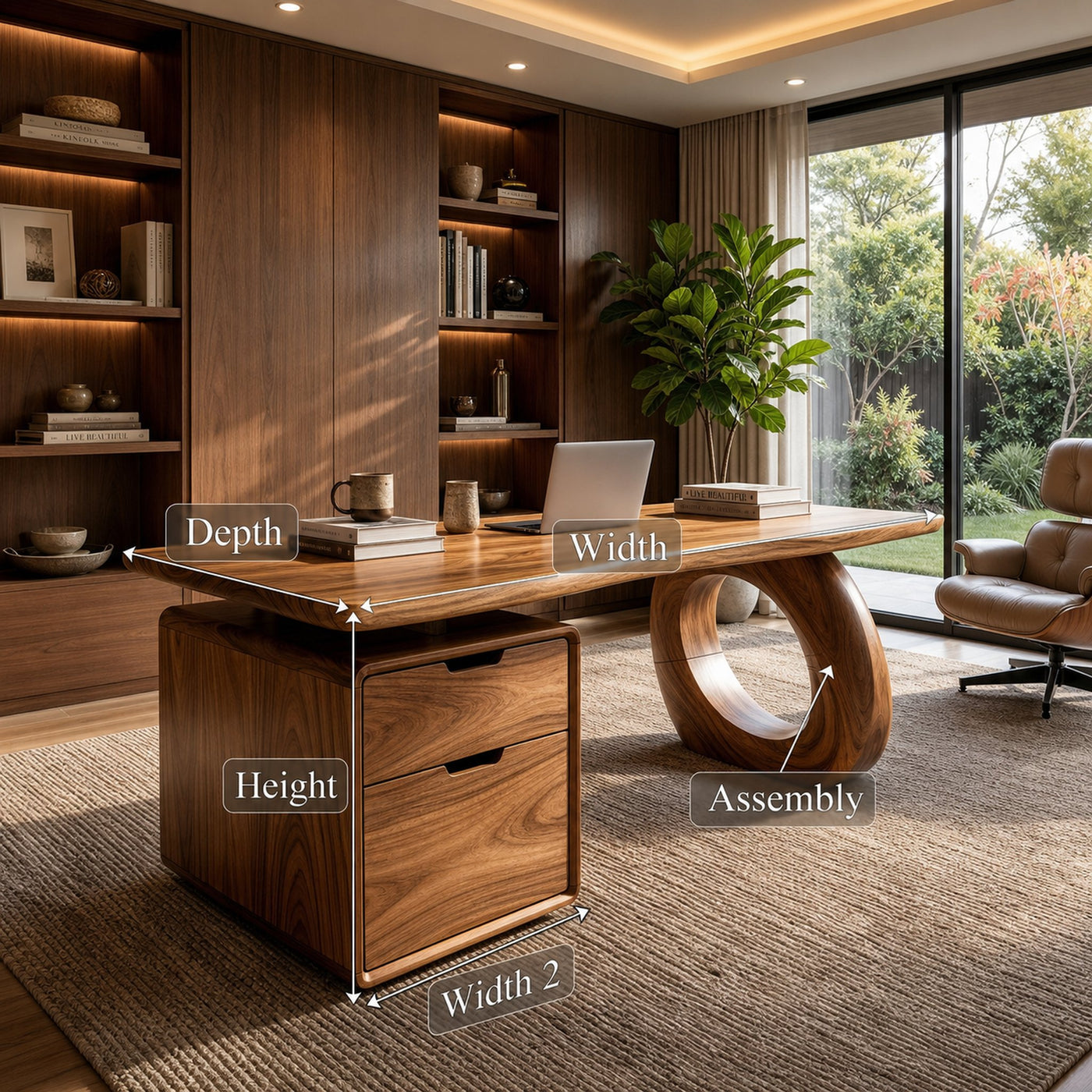 Organic Executive Desk With Bookshelf Storage For Library Office - product view 8