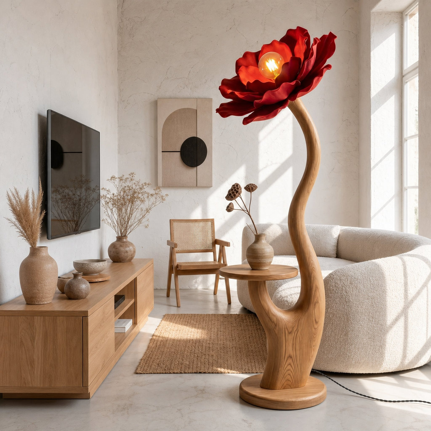 Organic Floor Lamp With Built In Bedside Table And Flower Shade For Living Room - product view 5