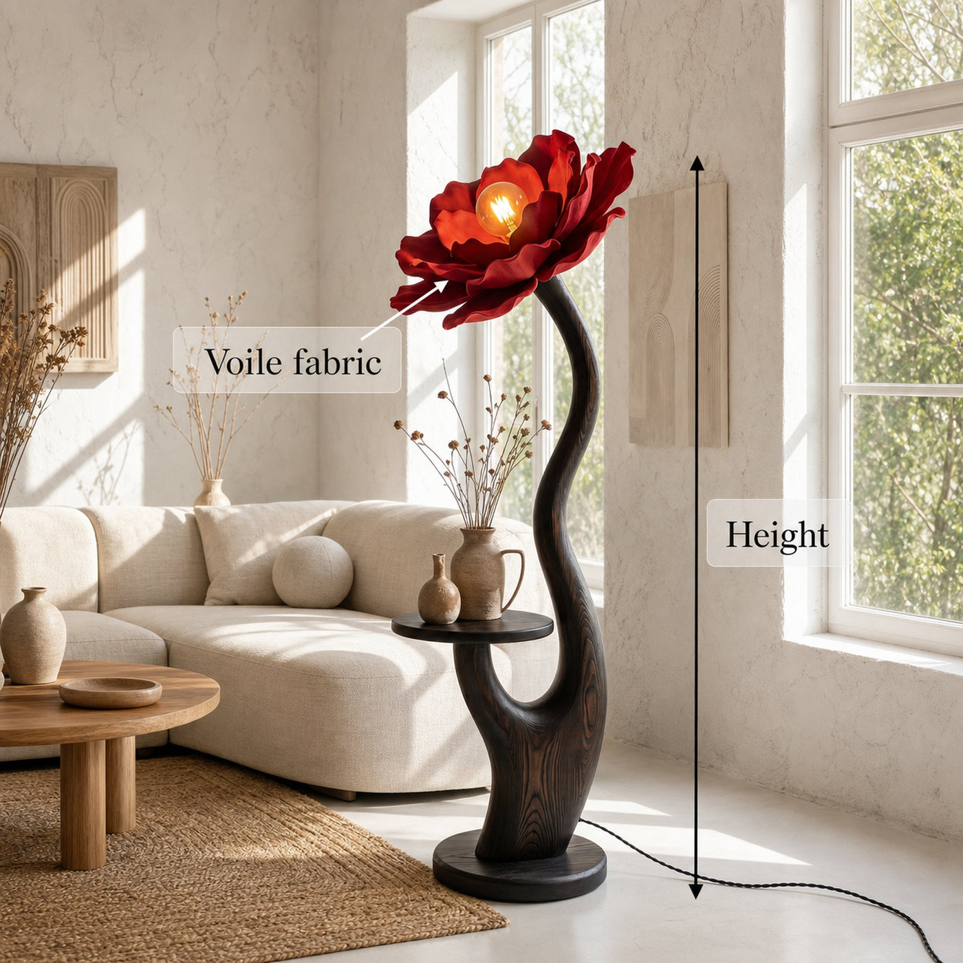 Organic Floor Lamp With Built In Bedside Table And Flower Shade For Living Room - product view 8