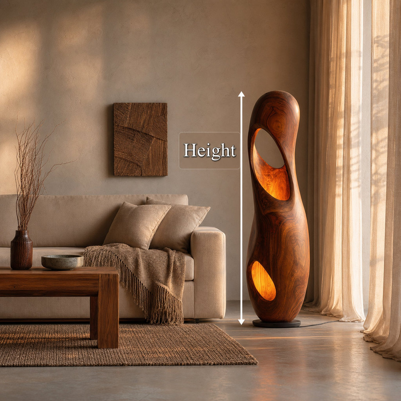 Organic Floor Lamp With Sculptural Hollow Wood Tower Design For Living Room - product view 8