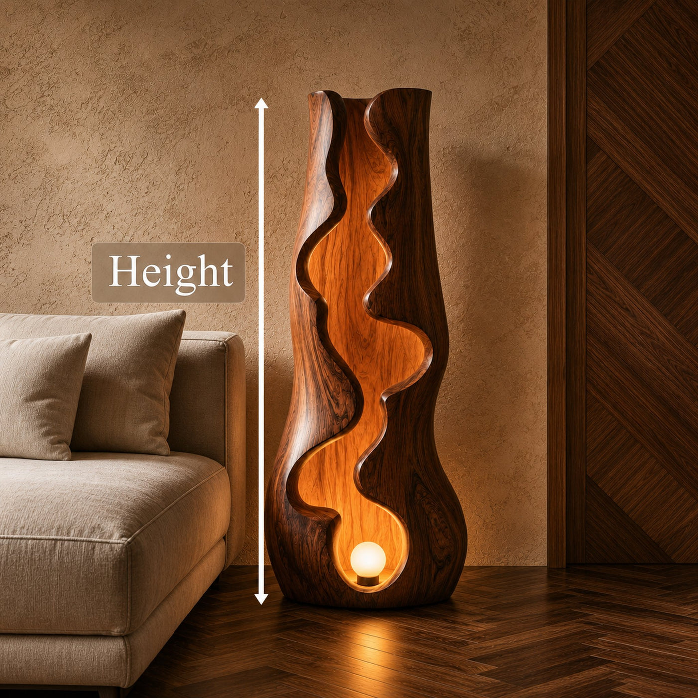 Organic Floor Lamp With Sculptural Wave Wood Design For Living Room And Bedroom - product view 8