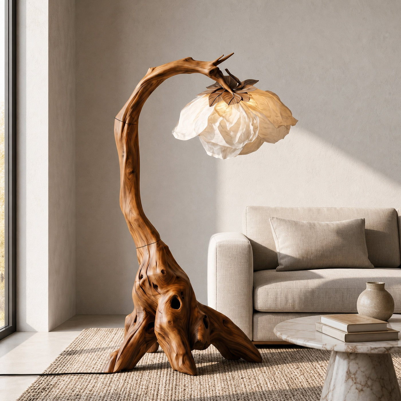 Organic Floor Lamp With Tree Branch Silhouette For Bedroom And Reading Nook