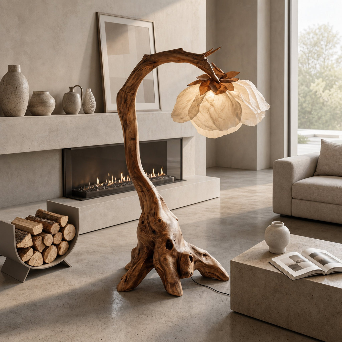 Organic Floor Lamp With Tree Branch Silhouette For Bedroom And Reading Nook - product view 2