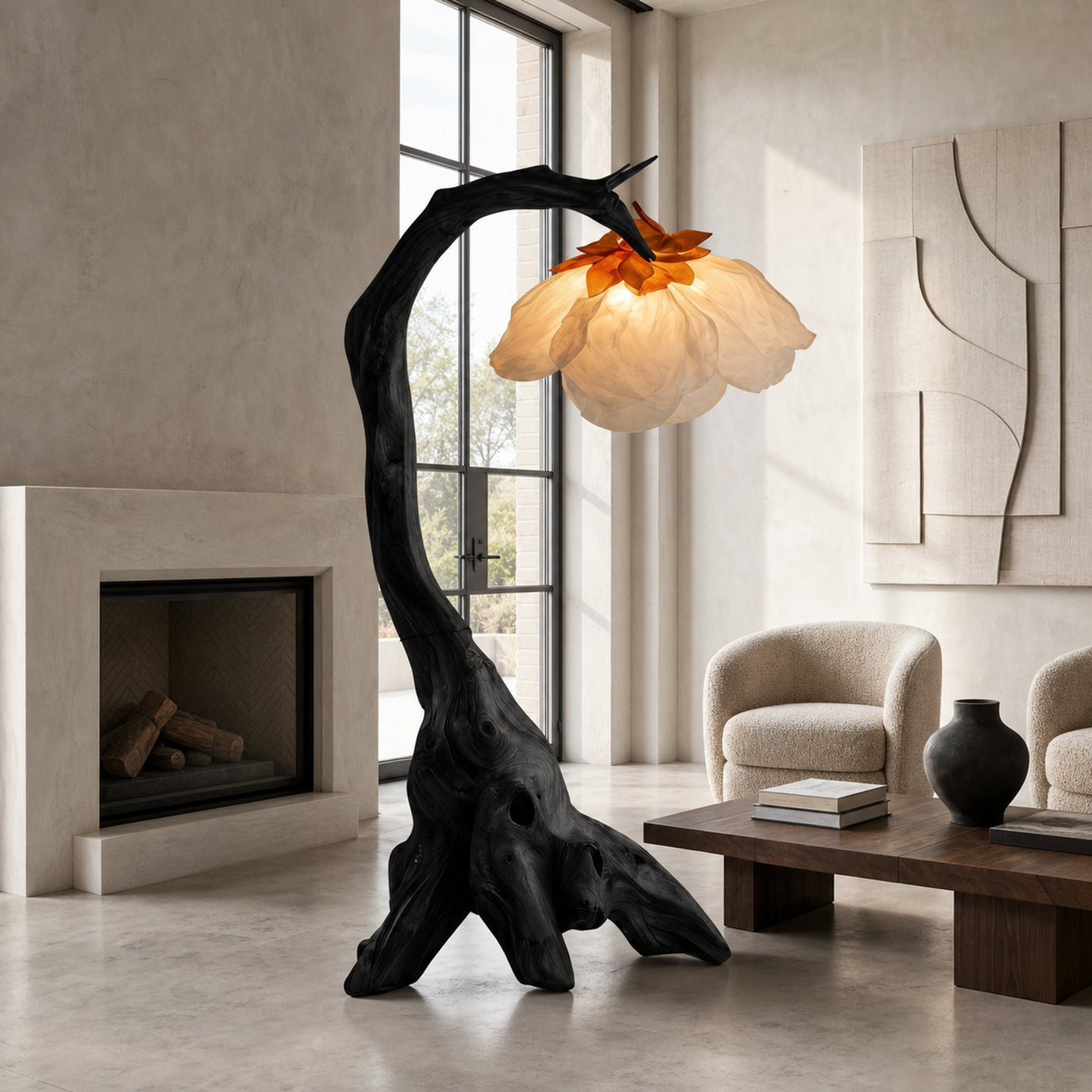 Organic Floor Lamp With Tree Branch Silhouette For Bedroom And Reading Nook - product view 4