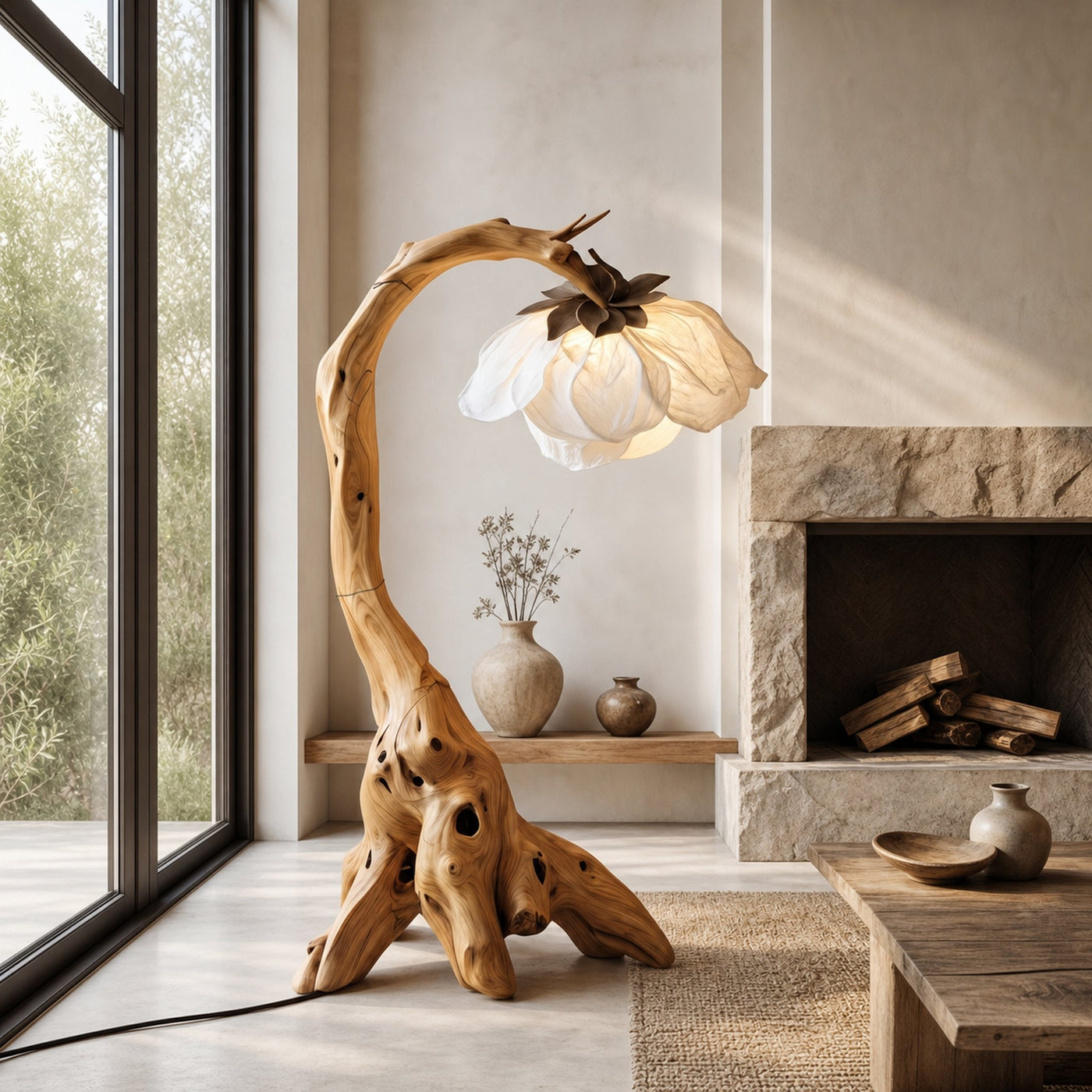 Organic Floor Lamp With Tree Branch Silhouette For Bedroom And Reading Nook - product view 5